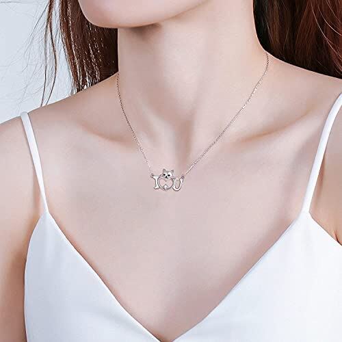 Sterling Silver Cubic Zirconia Cat Pendant Necklace