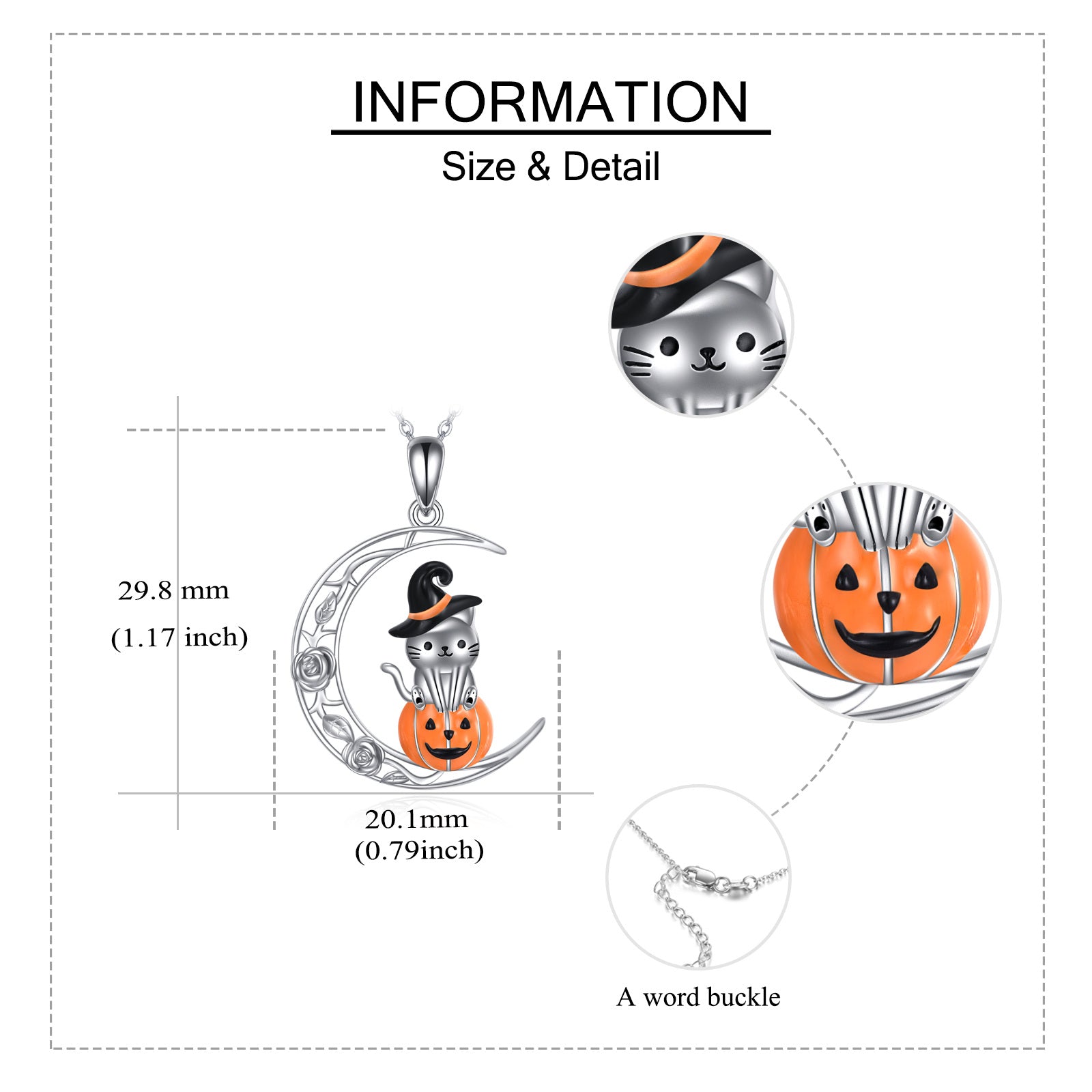 Sterling Silver Cat & Pumpkin With Moon Pendant Necklace For Women