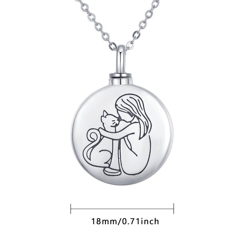 Sterling Silver Cat Urn Necklace for Ashes with Engraved Word