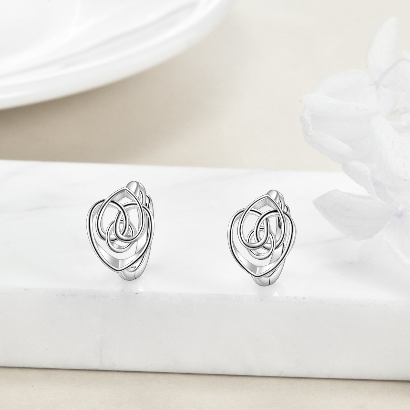 Sterling Silver Celtic Knot & Heart Hoop Earrings