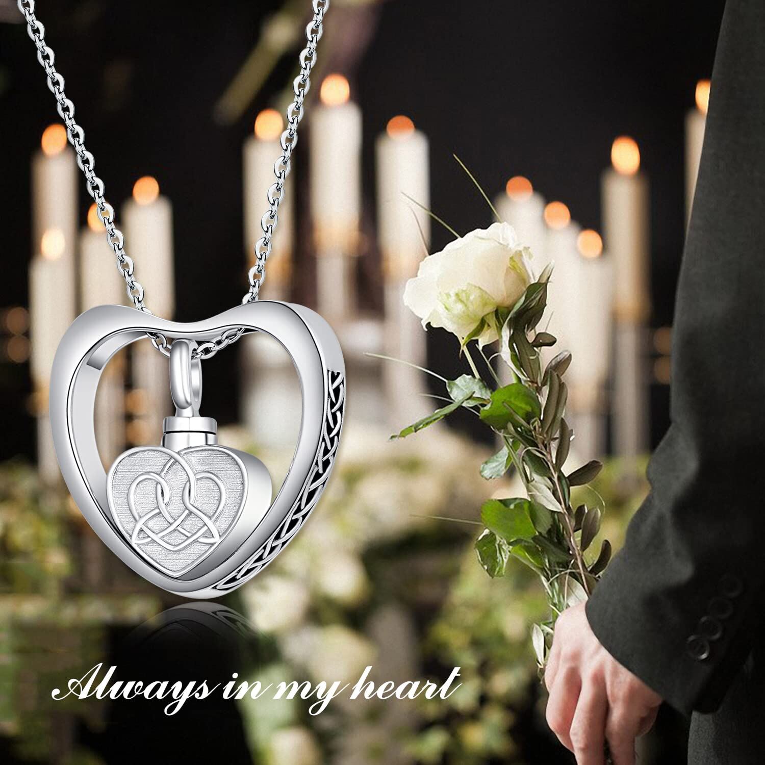 Sterling Silver Celtic Knot & Heart Urn Necklace for Ashes with Engraved Word