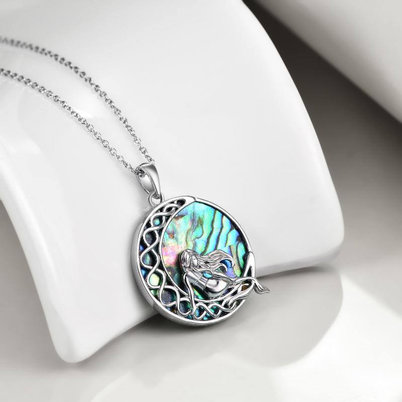 Sterling Silver Abalone Shellfish Celtic Knot Moon With Mermaid Pendant Necklace For Women