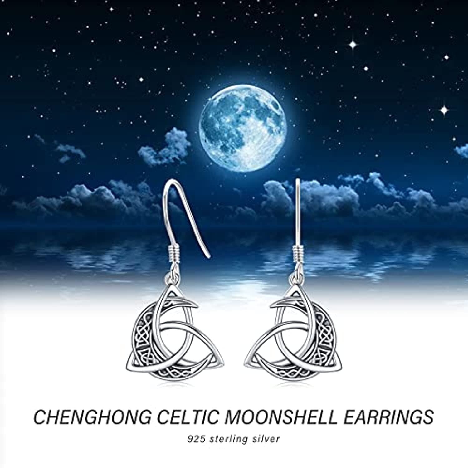 Sterling Silver Celtic Knot & Moon Drop Earrings