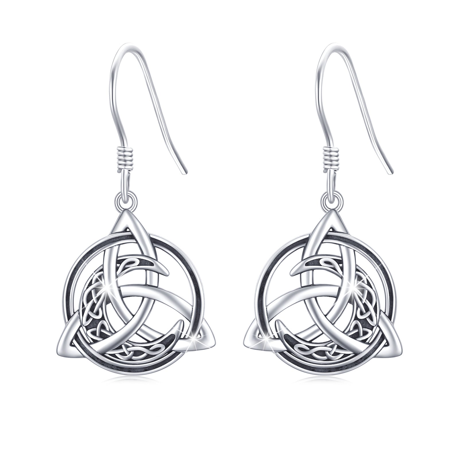 Sterling Silver Celtic Knot & Moon Drop Earrings