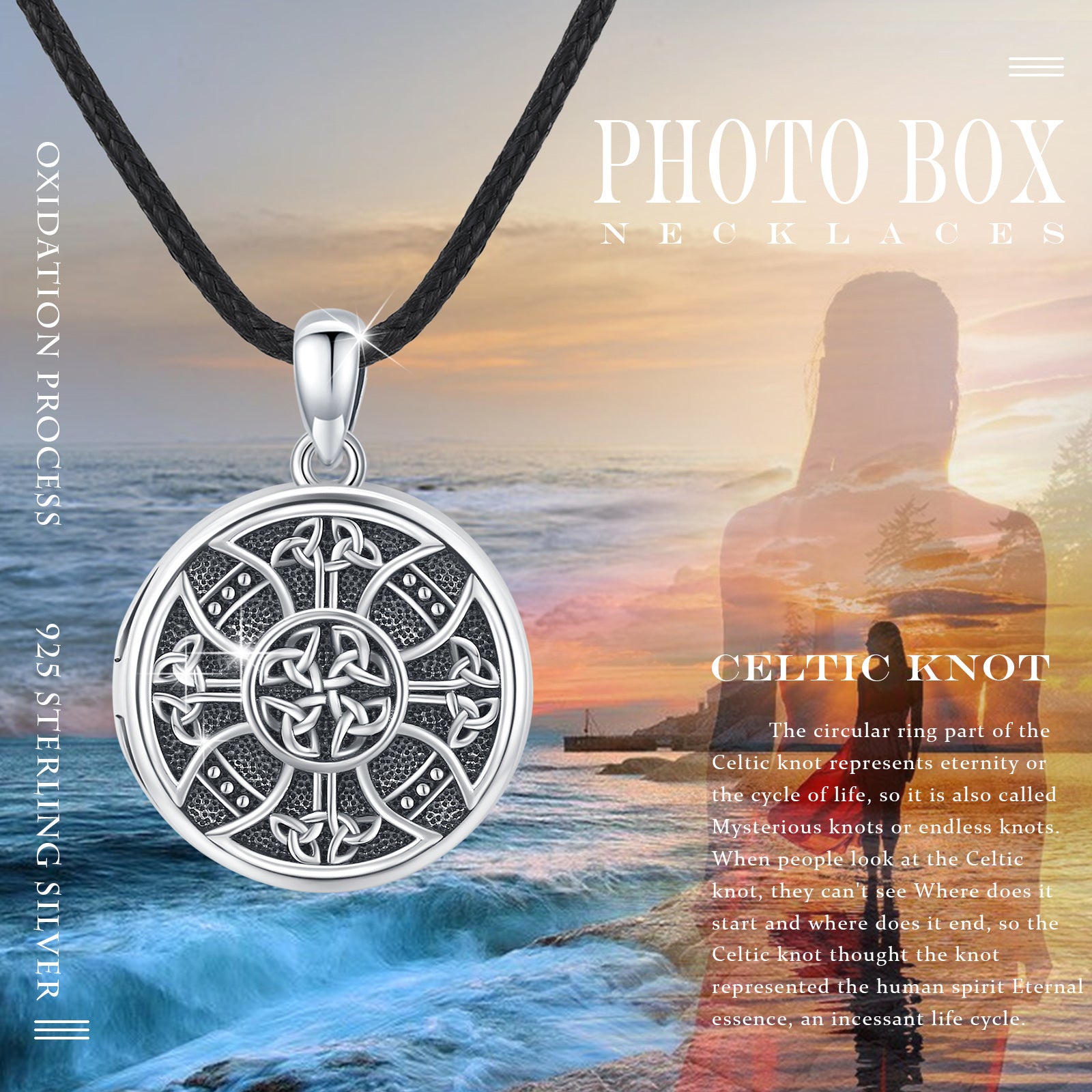 Sterling Silver Celtic Knot Personalized Photo Locket Necklace