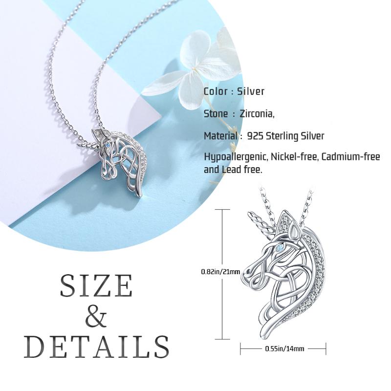 Sterling Silver Cubic Zirconia Celtic Knot & Unicorn Pendant Necklace
