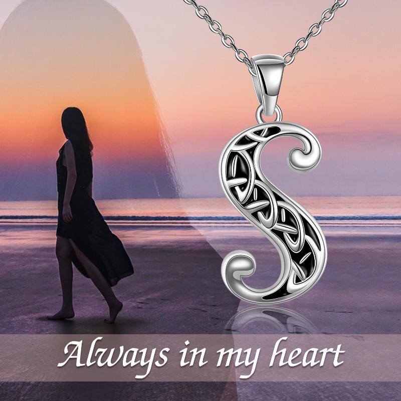 Sterling Silver Celtic Knot Urn Necklace for Ashes with Initial Letter S