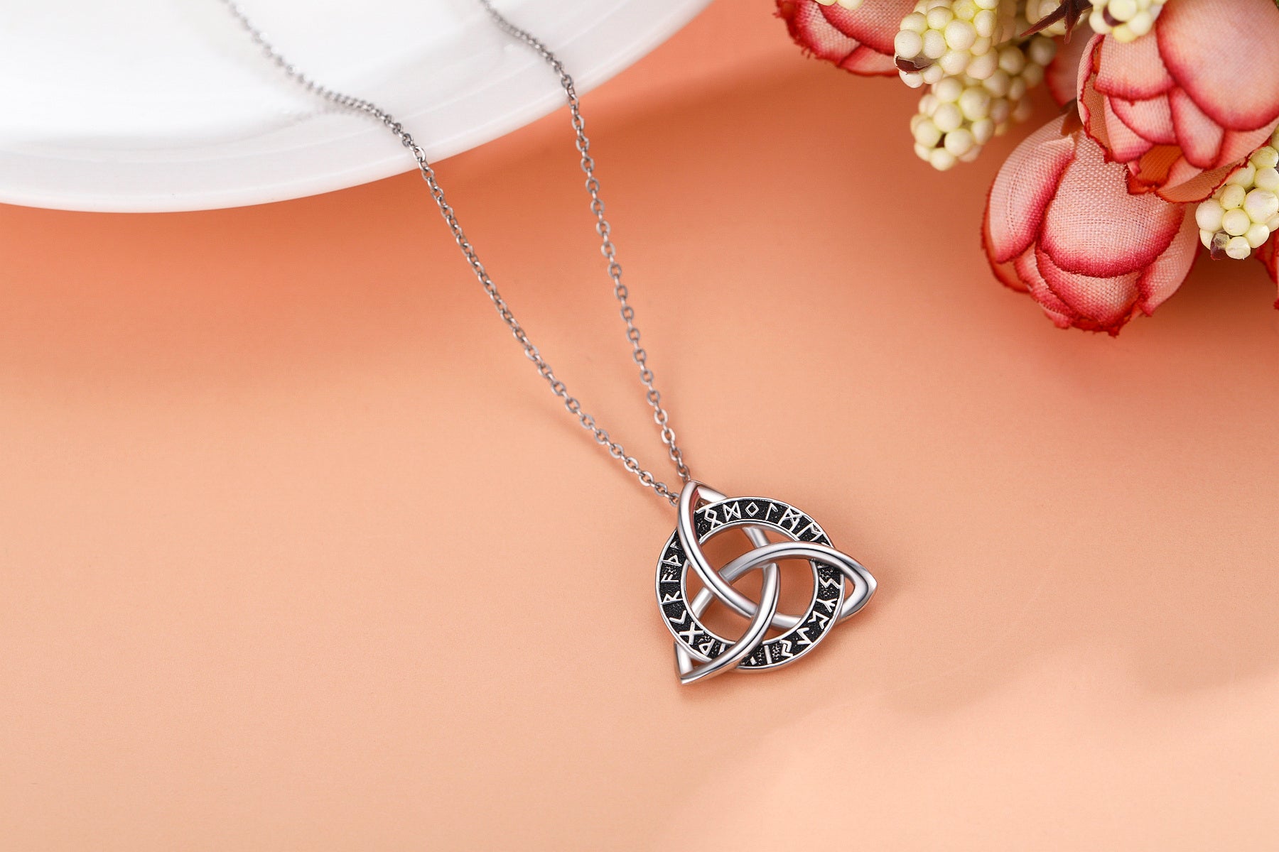Sterling Silver Celtic Knot & Viking Rune Pendant Necklace