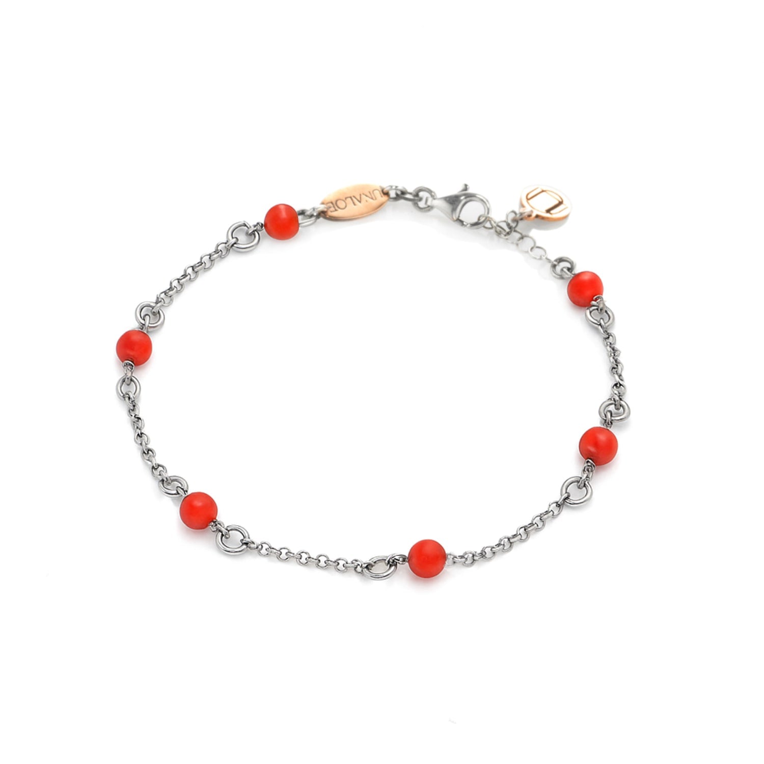 Sterling Silver Chain Bracelet With Natural Red Coral