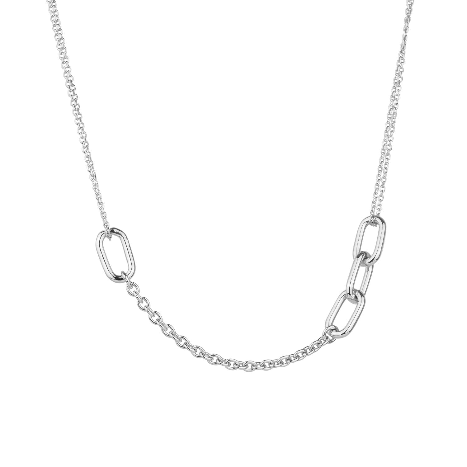 Sterling Silver Chain & Link Necklace - Silver