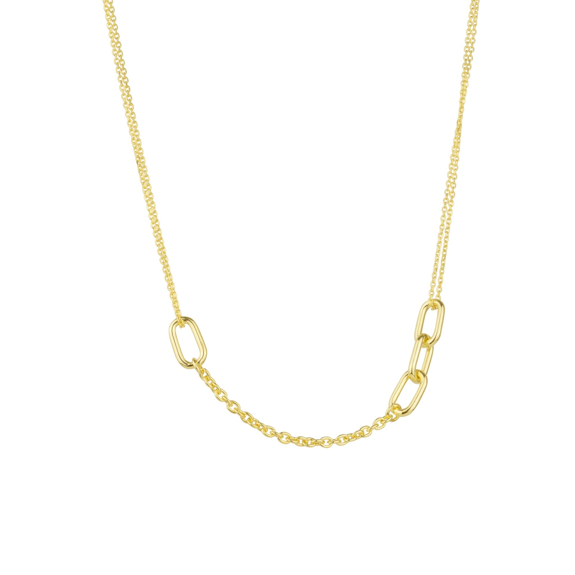 Sterling Silver Chain & Link Necklace - Gold
