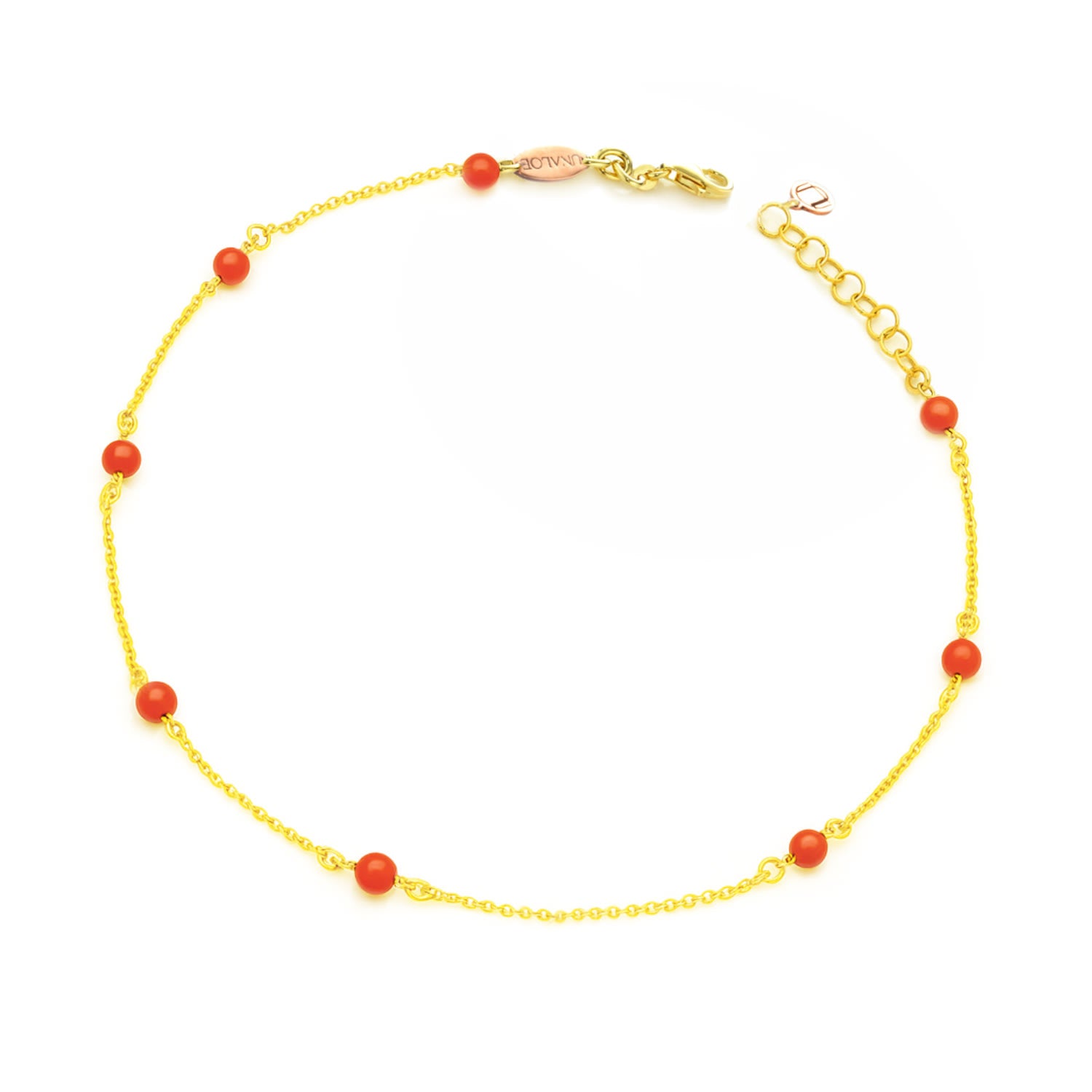 Sterling Silver Chain Necklace With Natural Red Coral- Gold-Plated