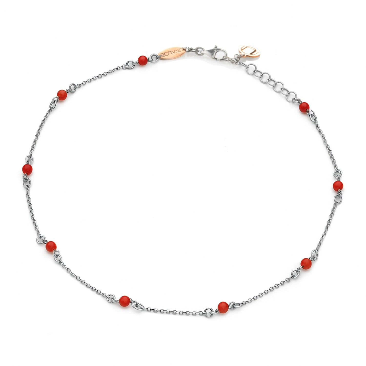 Sterling Silver Chain Necklace With Natural Red Coral