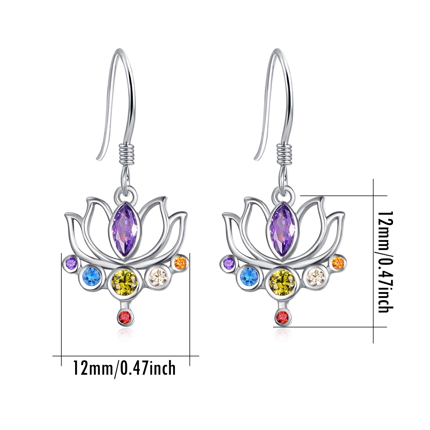 Sterling Silver Cubic Zirconia Lotus & Chakras Drop Earrings