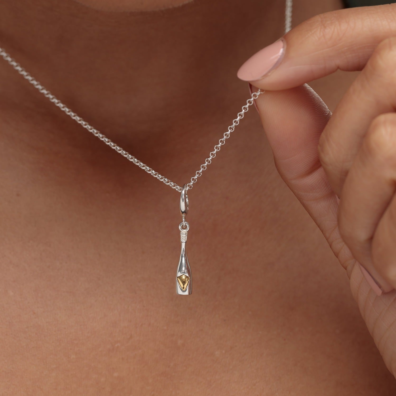 Sterling Silver Champagne Bottle Charm Necklace