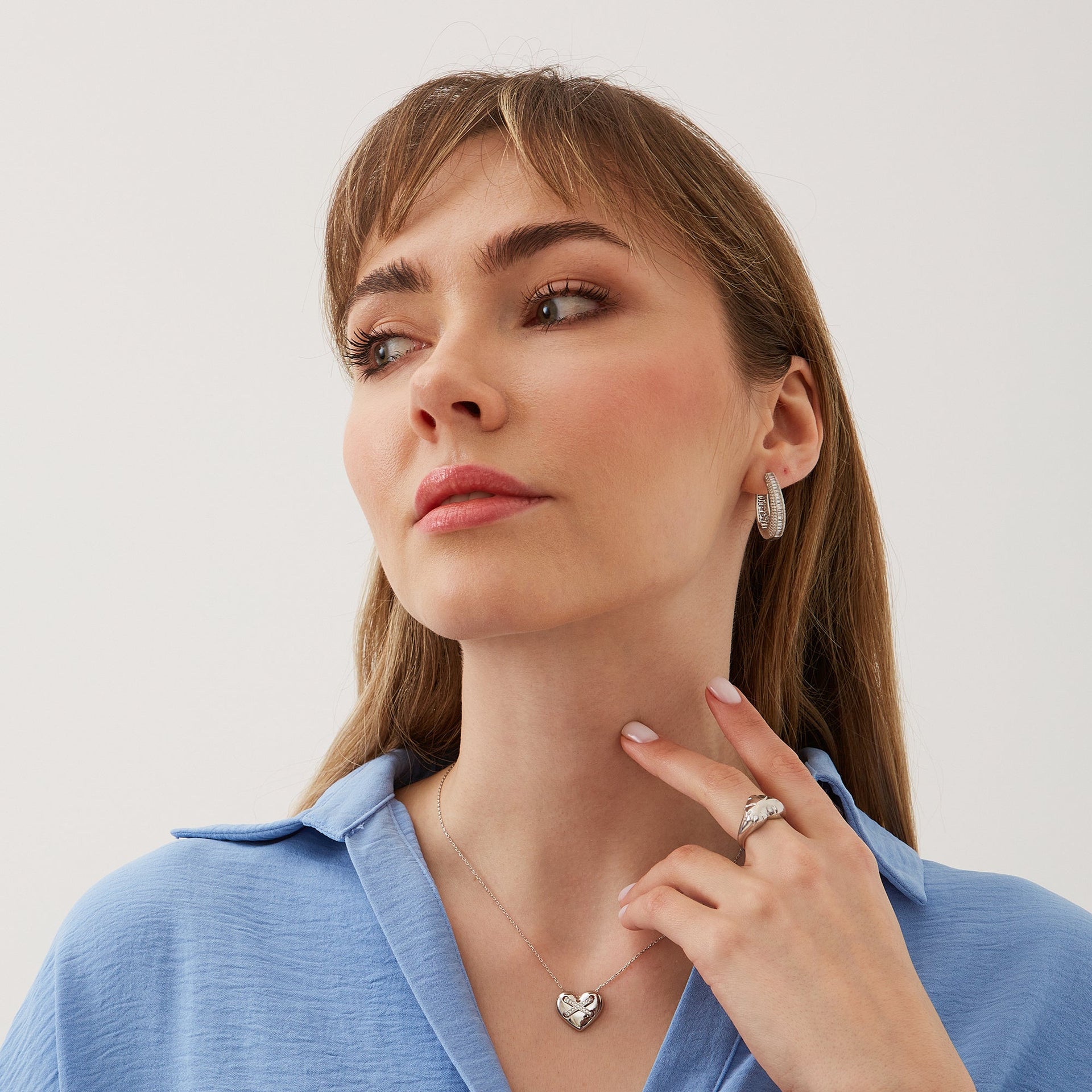 Chunky Love Heart Signet Sterling Silver Ring - Silver