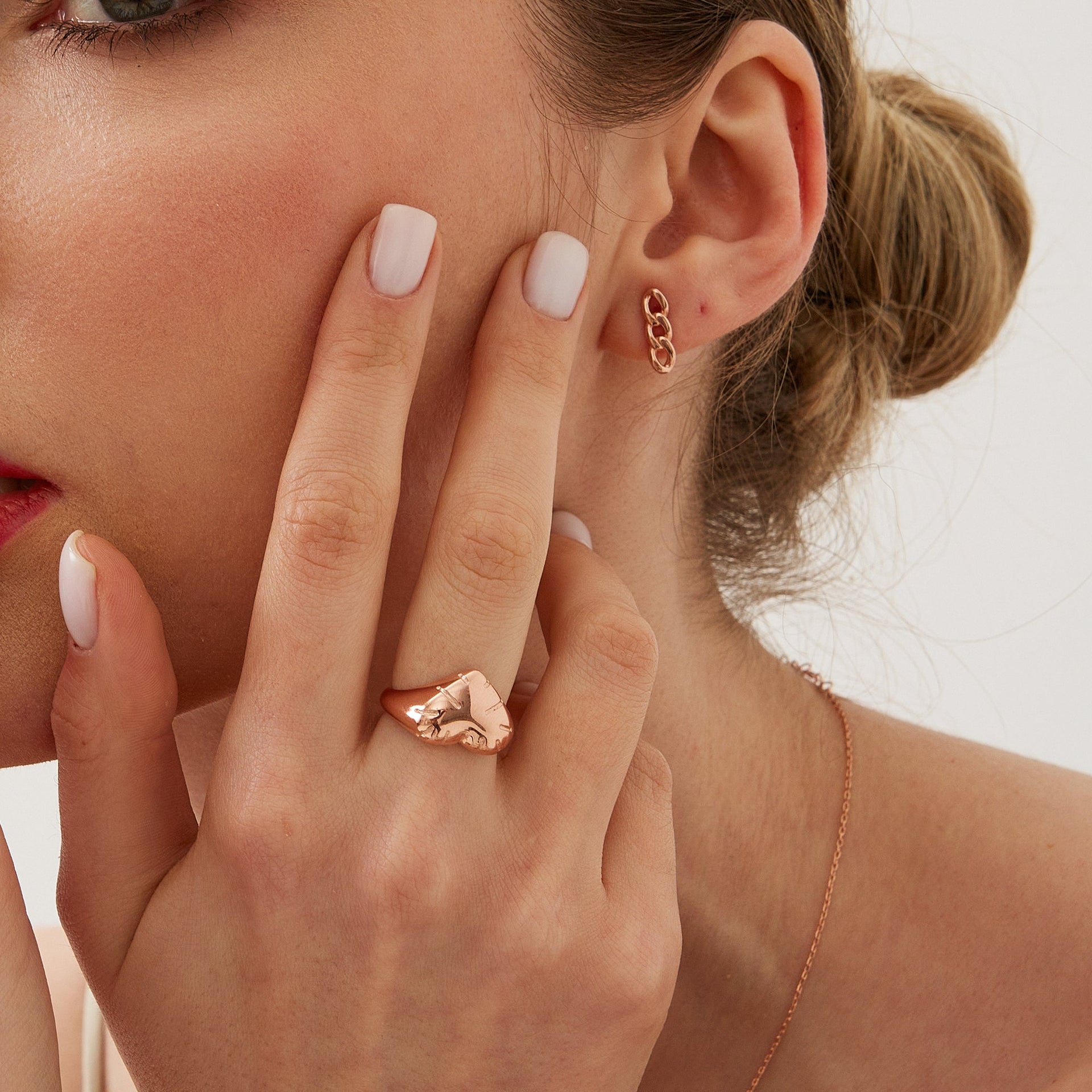 Chunky Love Heart Signet Sterling Silver Ring - Rose Gold