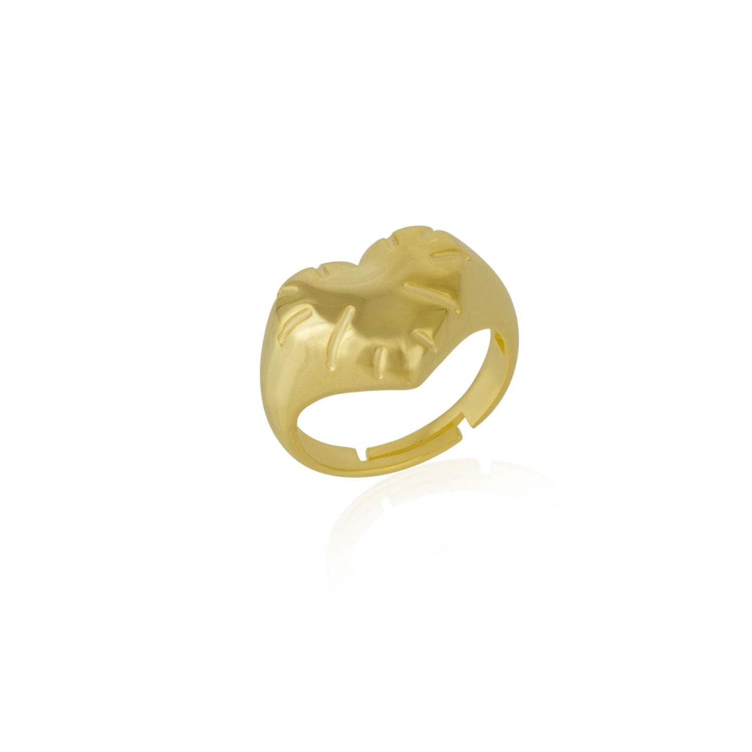 Sterling Silver Chunky Love Heart Signet Ring - Gold