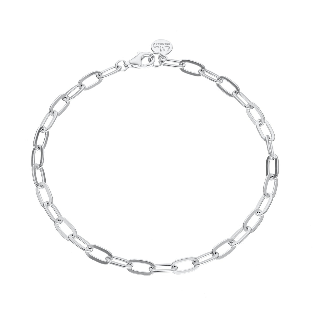 Sterling Silver Chunky Oval Link Charm Bracelet