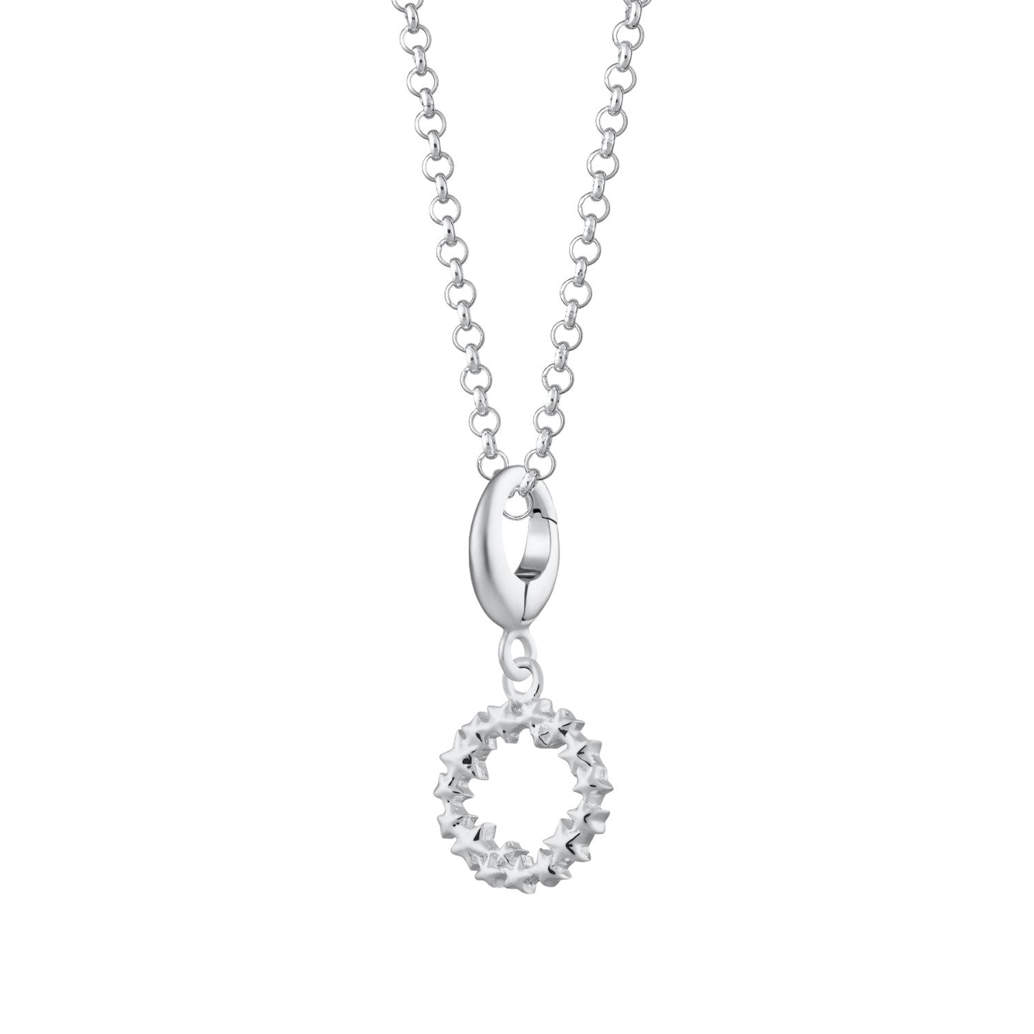 Sterling Silver Circle Star Cluster Charm Necklace