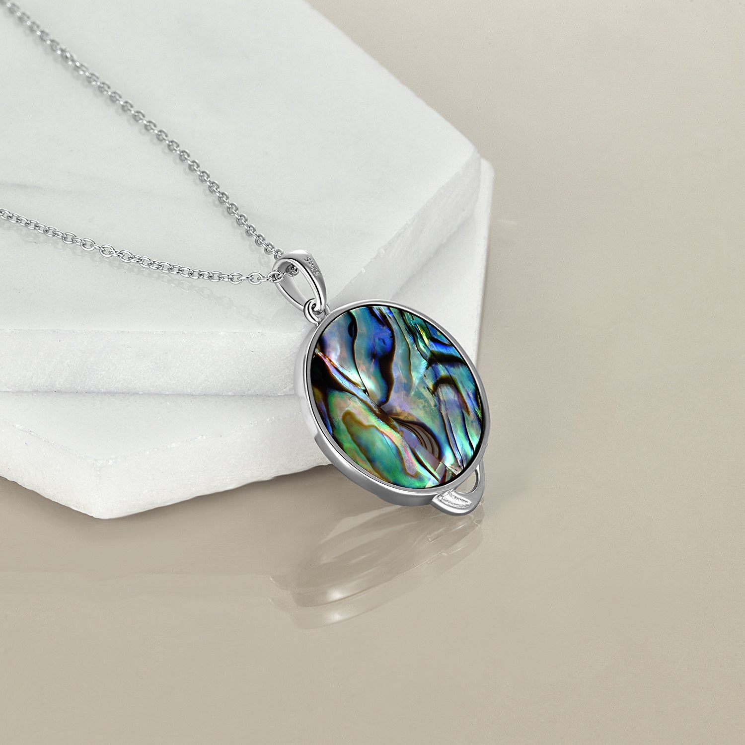 Sterling Silver Circular Abalone Shellfish Celtic Knot With Mermaid With Moon Pendant Necklace For Women