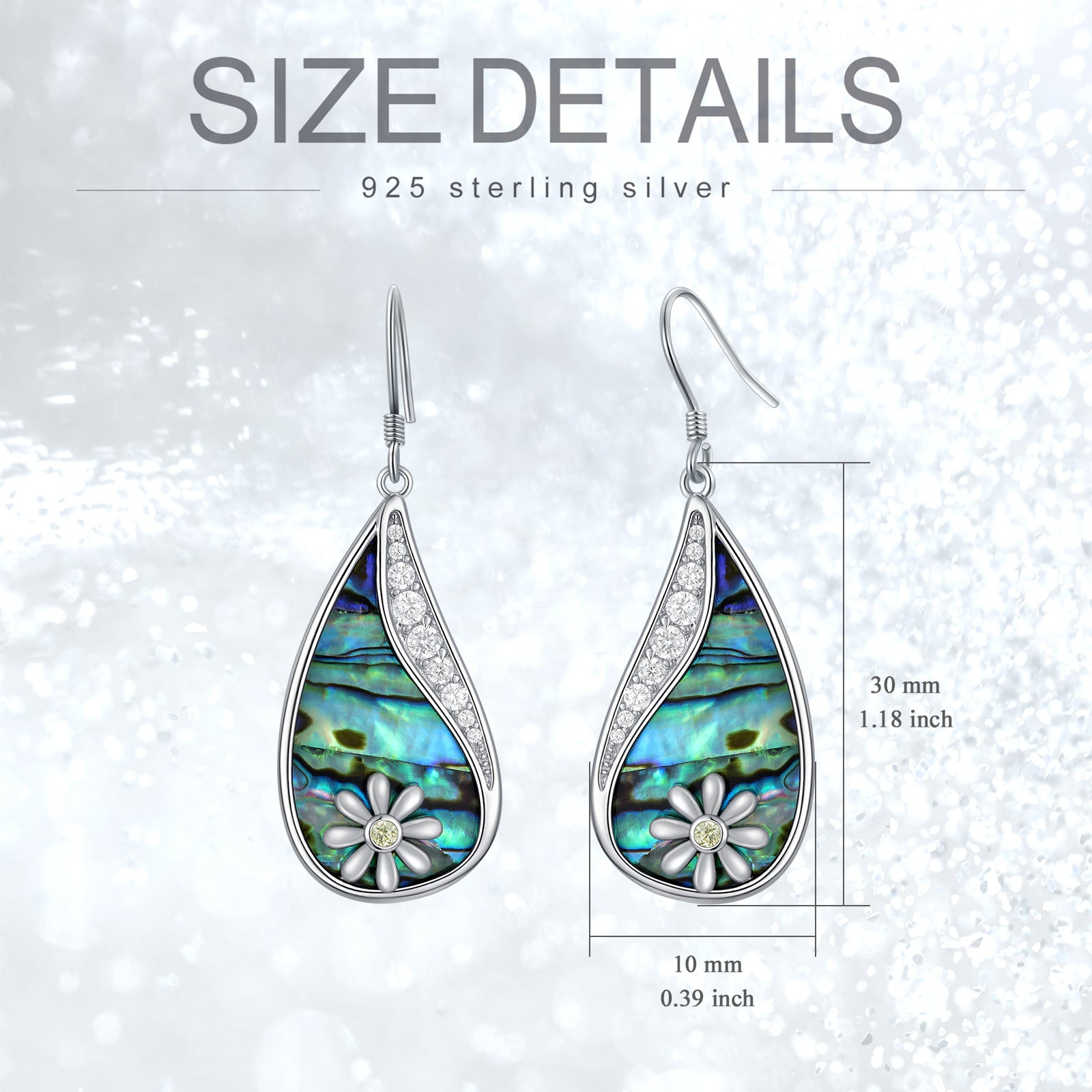 Sterling Silver Circular Shaped Abalone Shellfish & Cubic Zirconia Daisy Drop Earrings