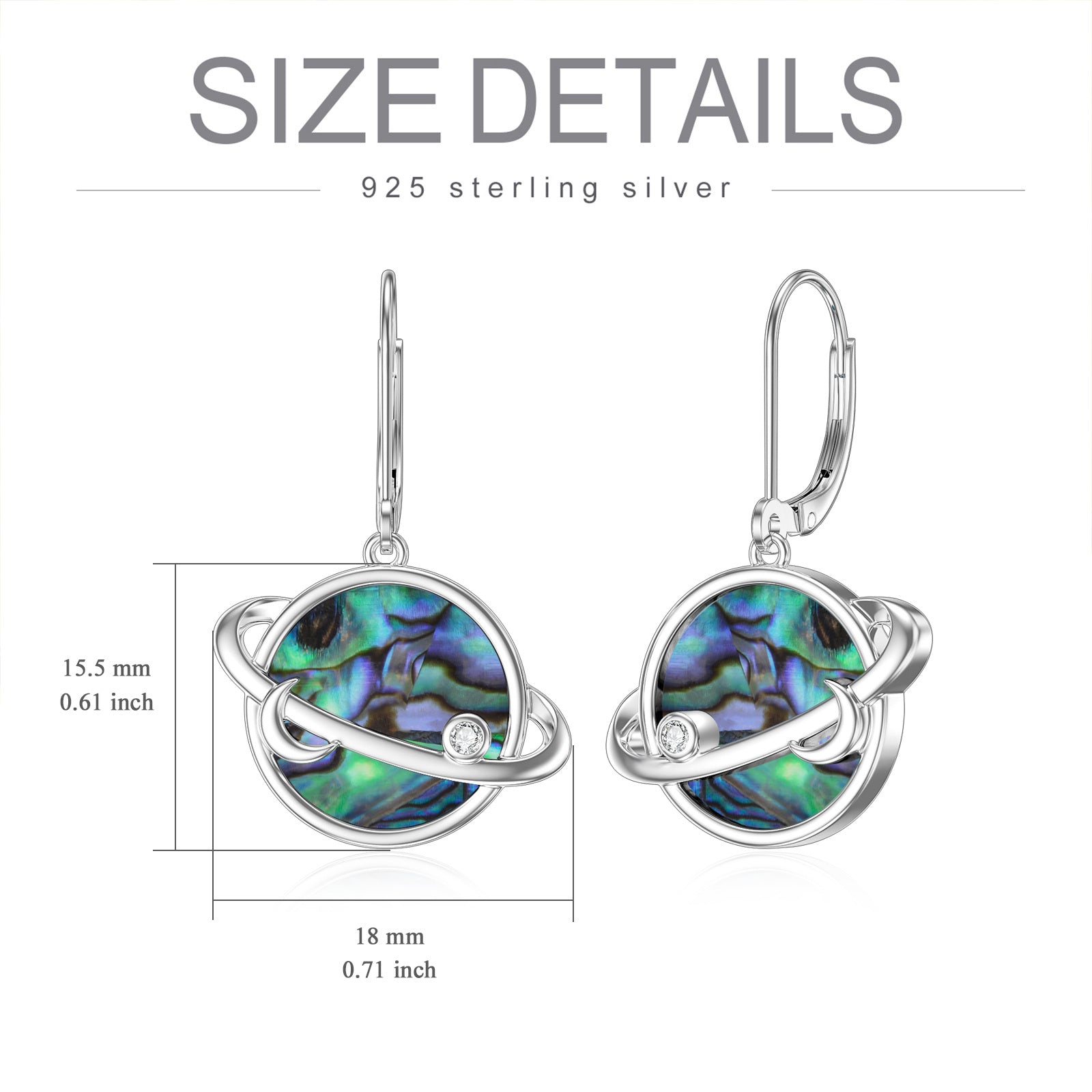 Sterling Silver Circular Abalone Shellfish Moon With Planet Drop Earrings For Women