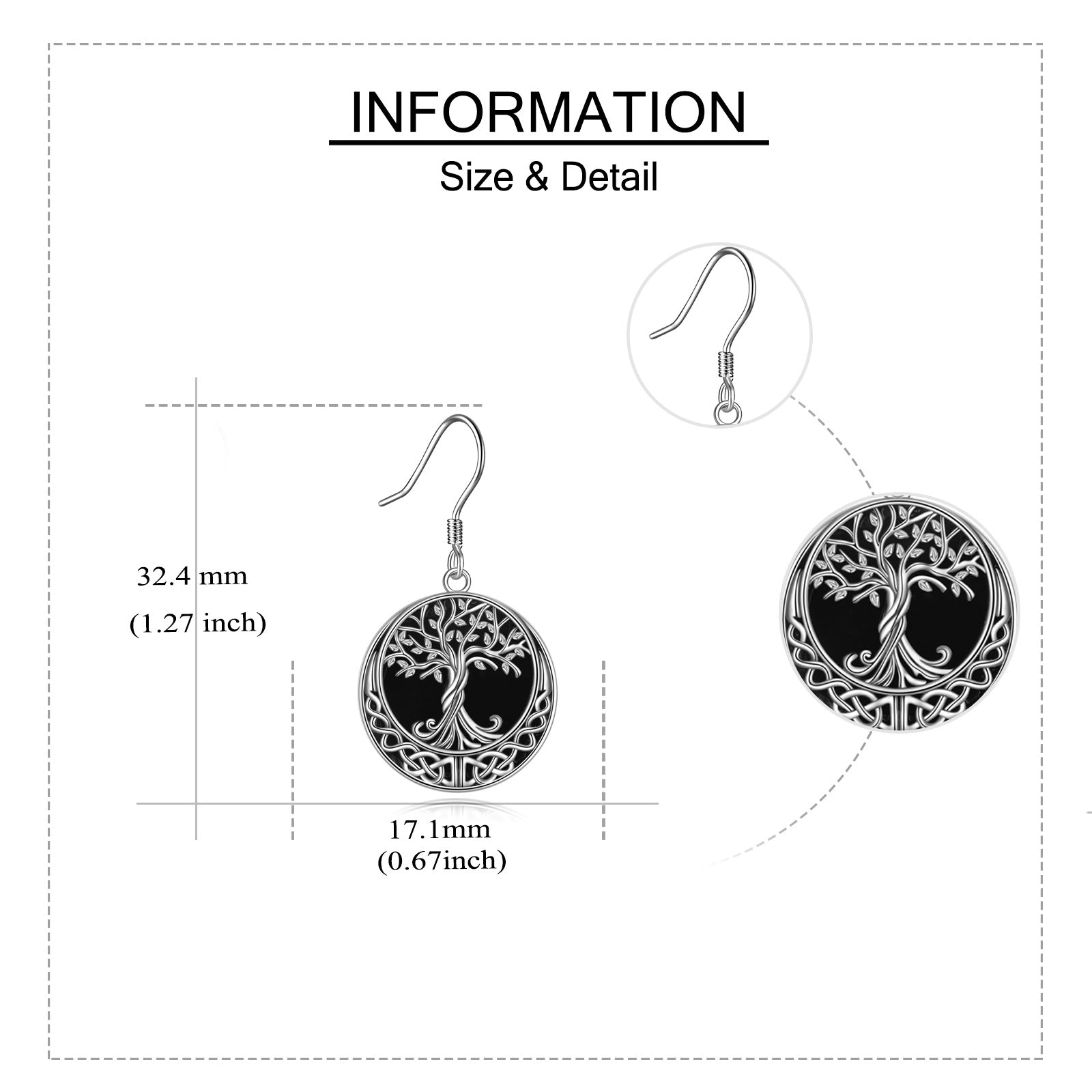 Sterling Silver Circular Shaped Agate Tree Of Life Drop Earrings