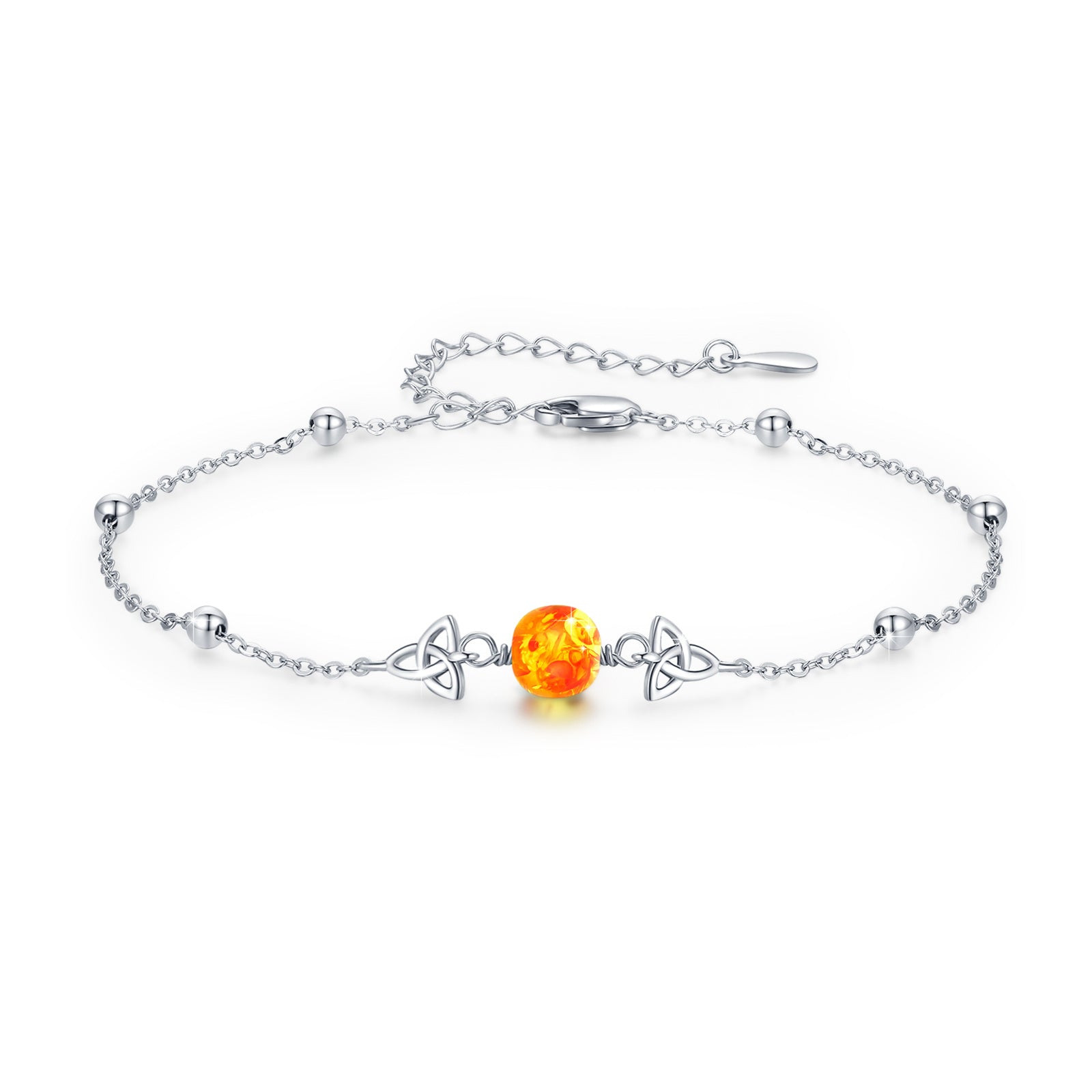 Sterling Silver Circular Shaped Amber Celtic Knot Charm Bracelet