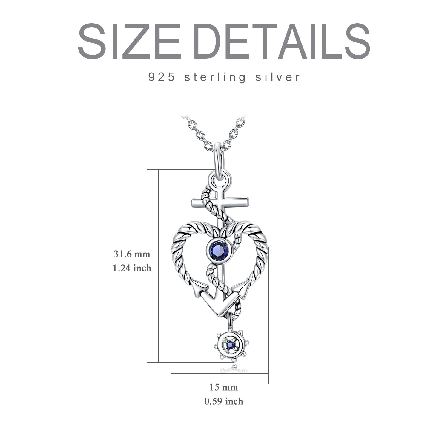 Sterling Silver Cubic Zirconia Anchor Cross Heart Pendant Necklace For Unisex