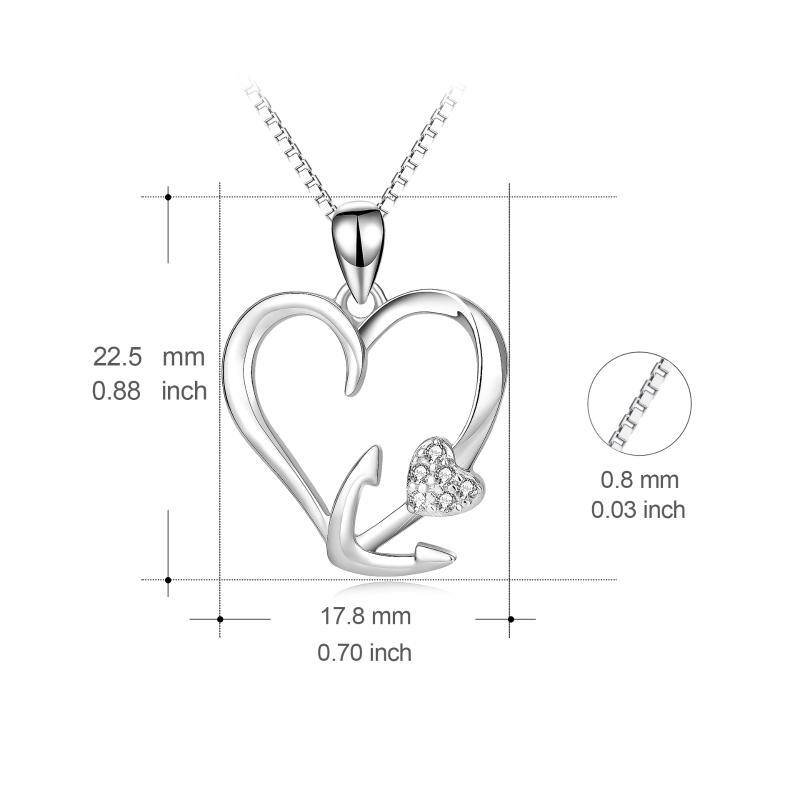 Sterling Silver Circular Shaped Anchor & Heart Pendant Necklace