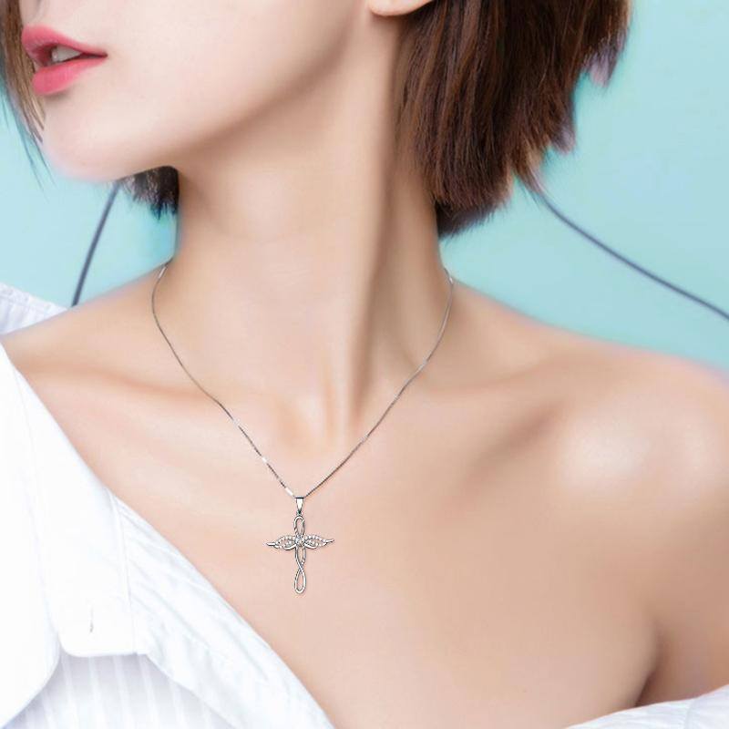 Sterling Silver Angel Wing Cross & Infinity Symbol Necklace For Women