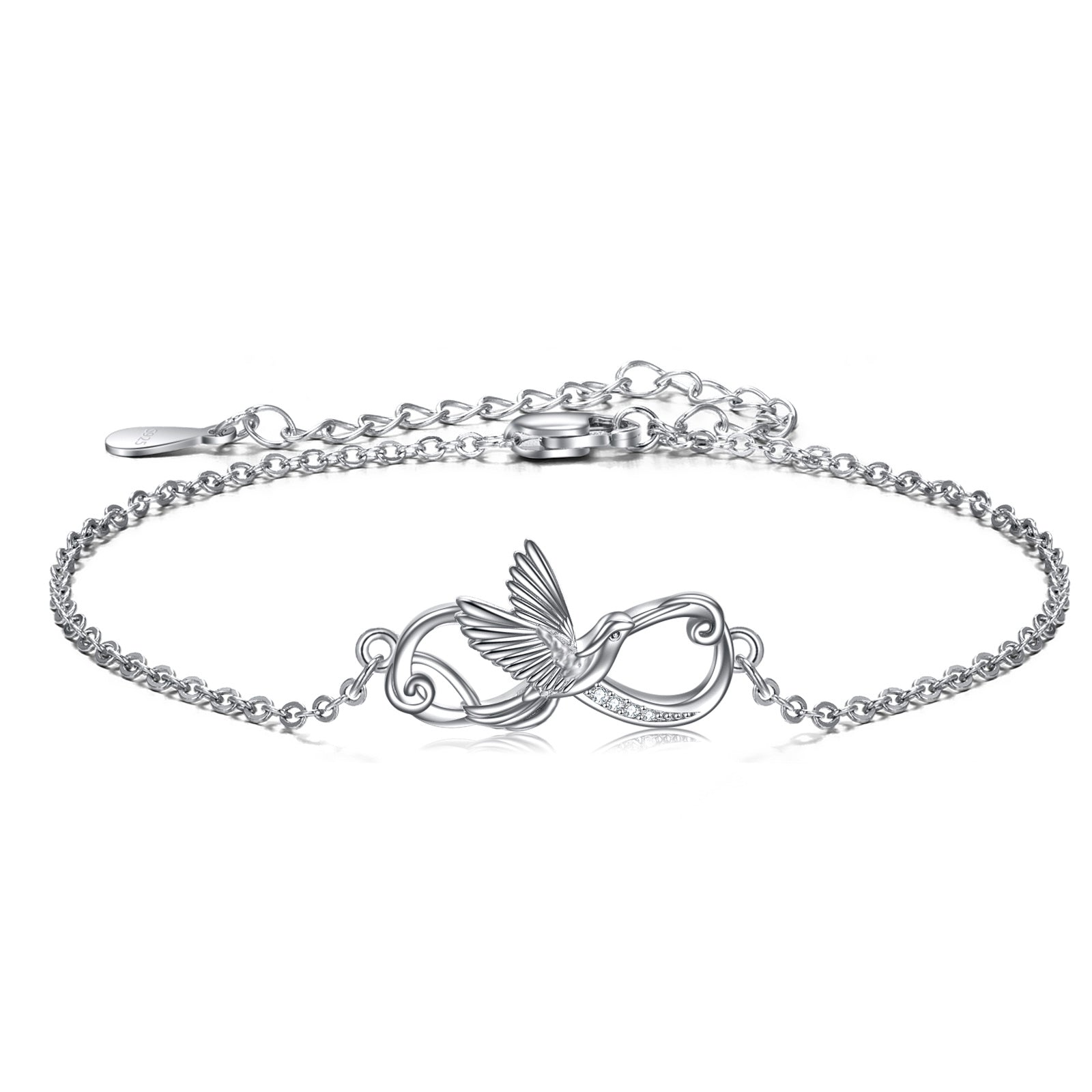 Sterling Silver Circular Shaped Cubic Zirconia Bird Charm Bracelet
