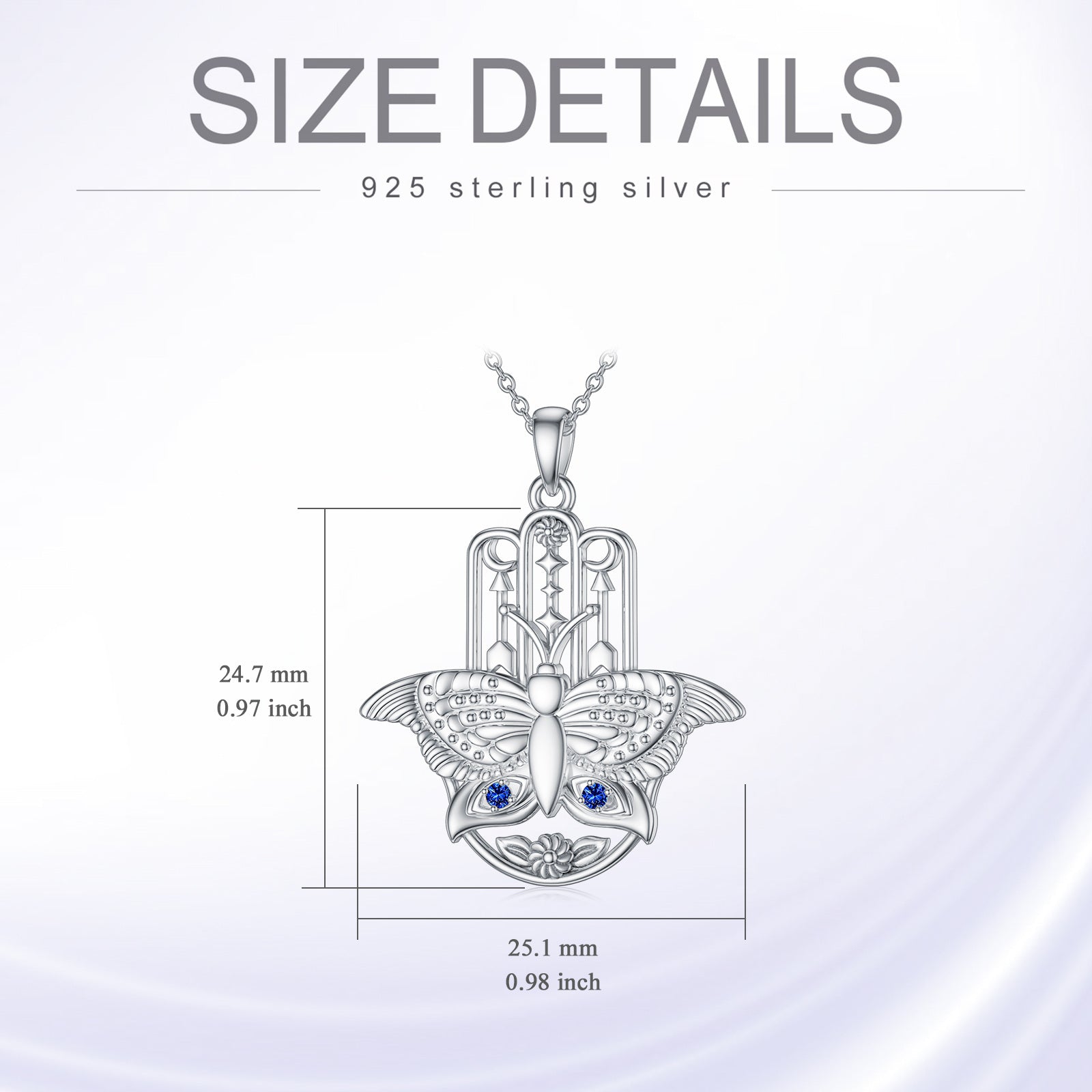Sterling Silver Circular Shaped Cubic Zirconia Butterfly & Hamsa Hand Pendant Necklace