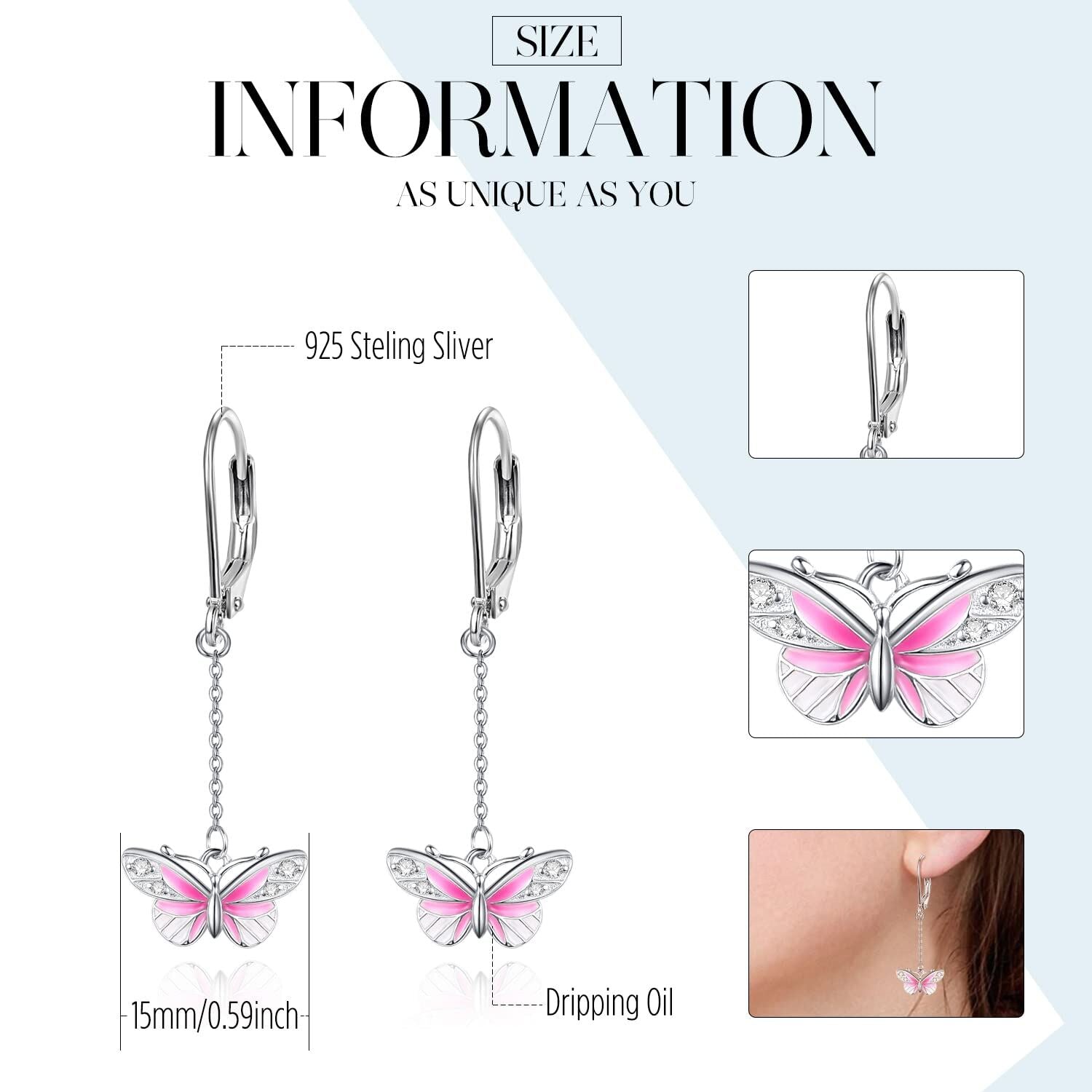 Sterling Silver Circular Shaped Cubic Zirconia Butterfly Lever-back Earrings
