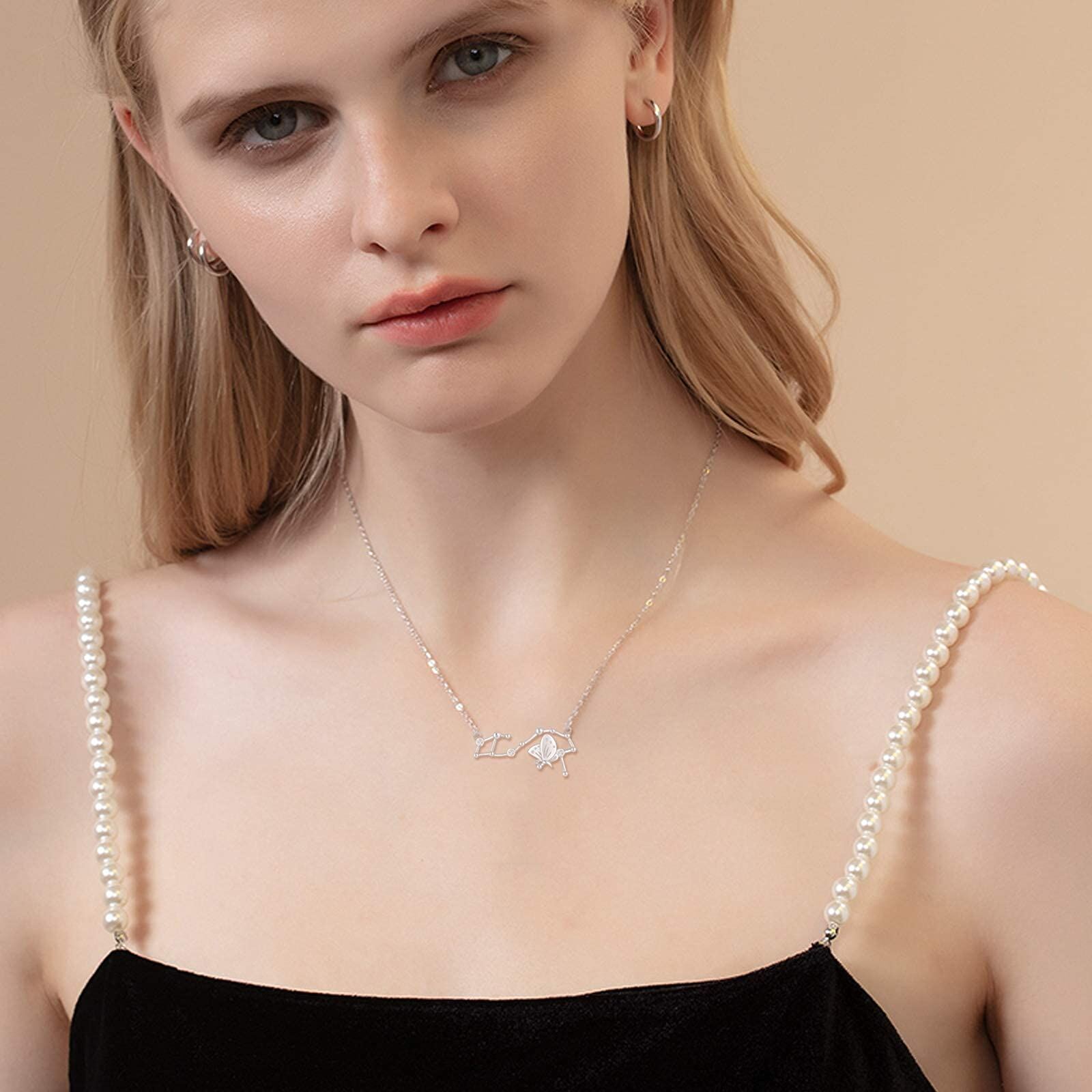 Sterling Silver Circular Shaped Cubic Zirconia Butterfly Pendant Necklace