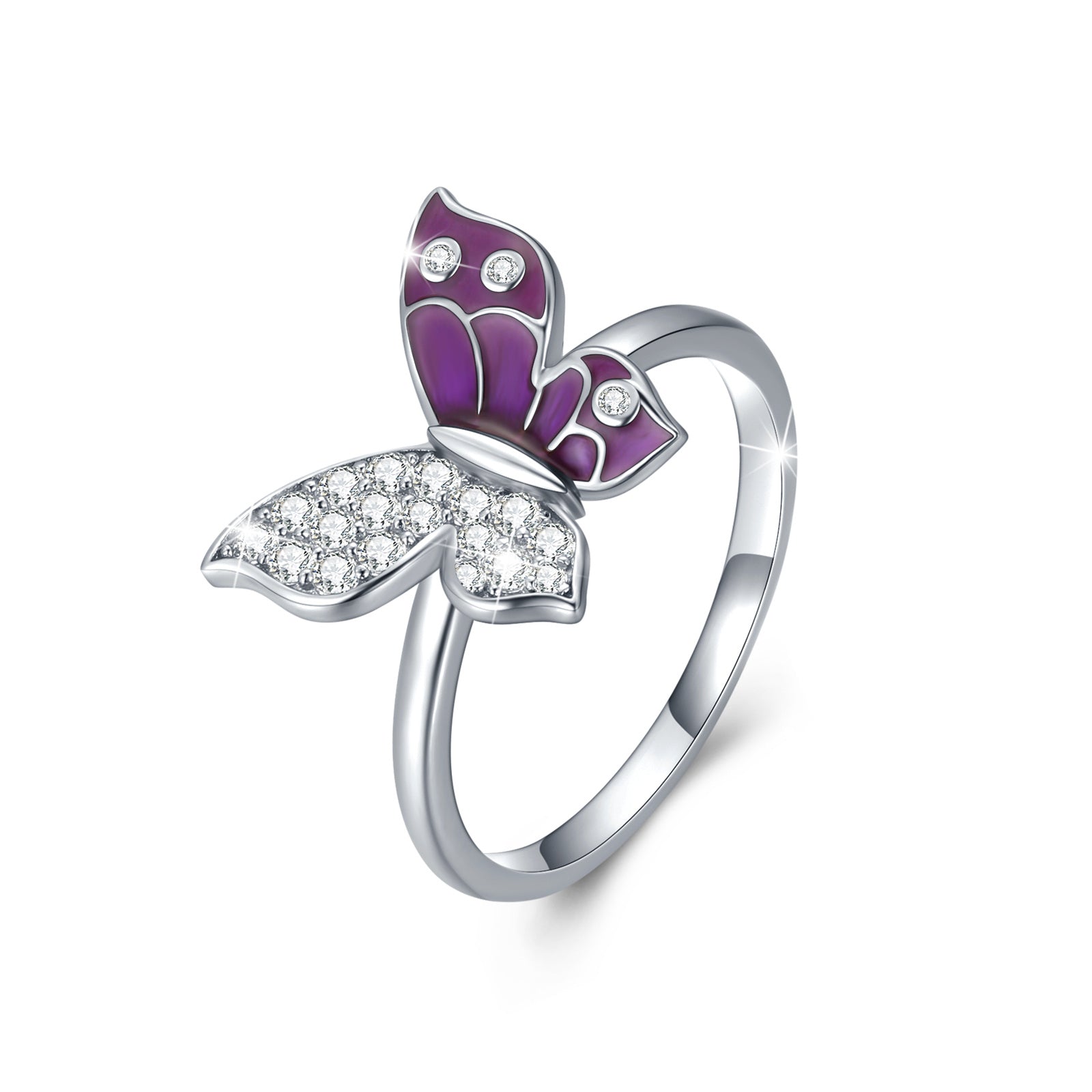 Sterling Silver Round Shaped Cubic Zirconia Butterfly Ring