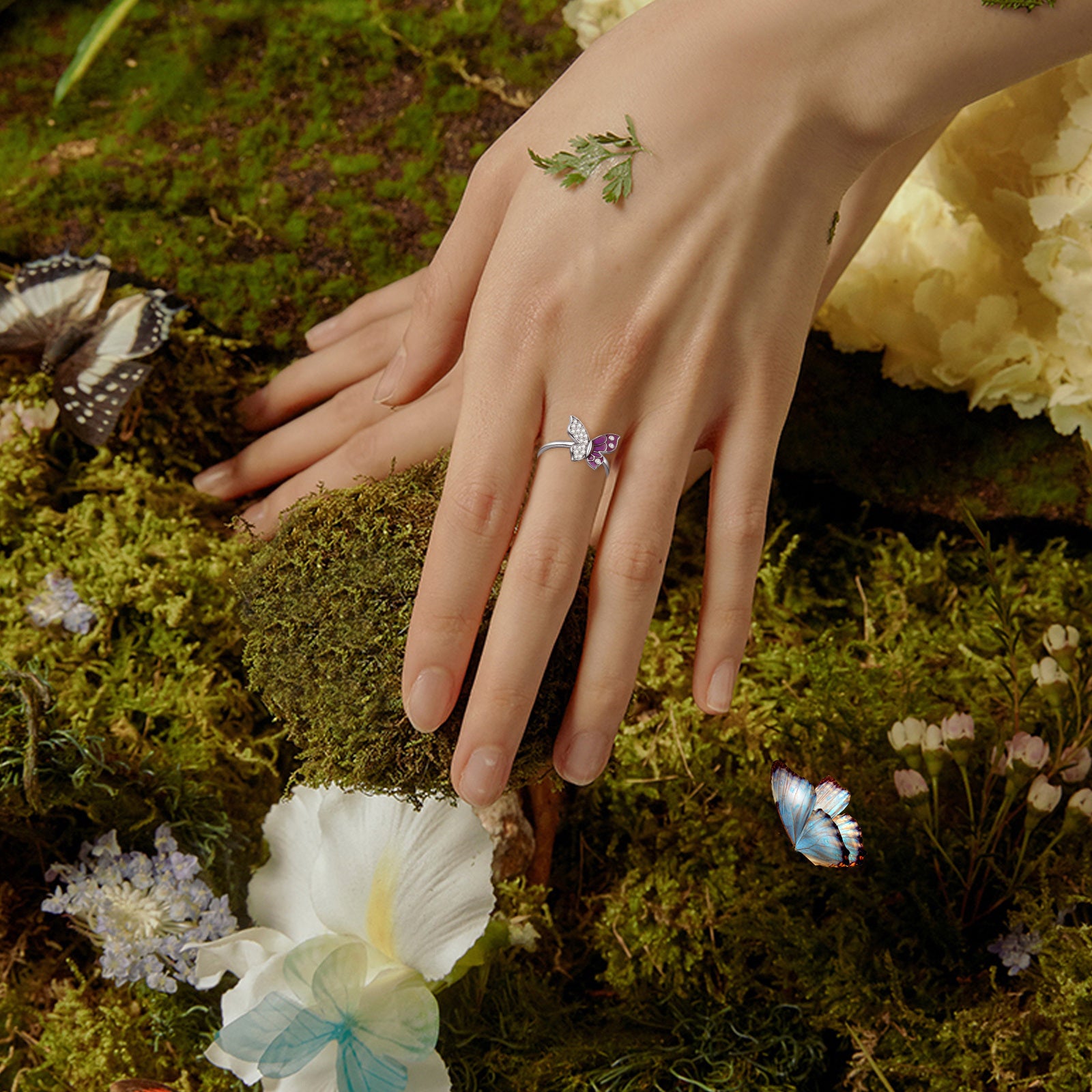 Sterling Silver Round Shaped Cubic Zirconia Butterfly Ring