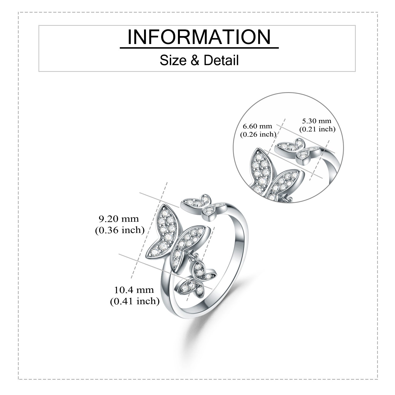 Sterling Silver Round Shaped Cubic Zirconia Butterfly Ring