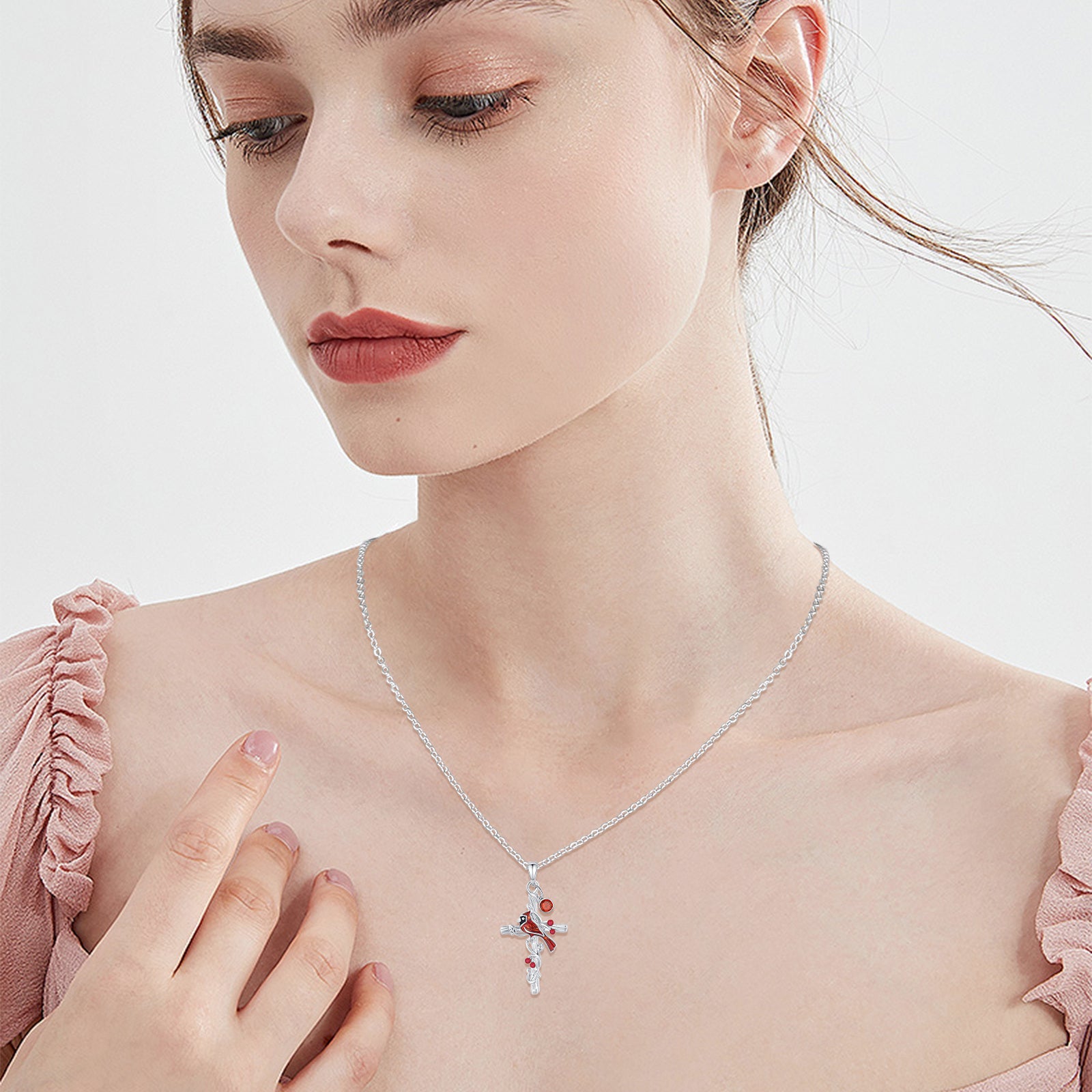 Sterling Silver Circular Cubic Zirconia Cardinal & Cross Pendant Necklace for Women