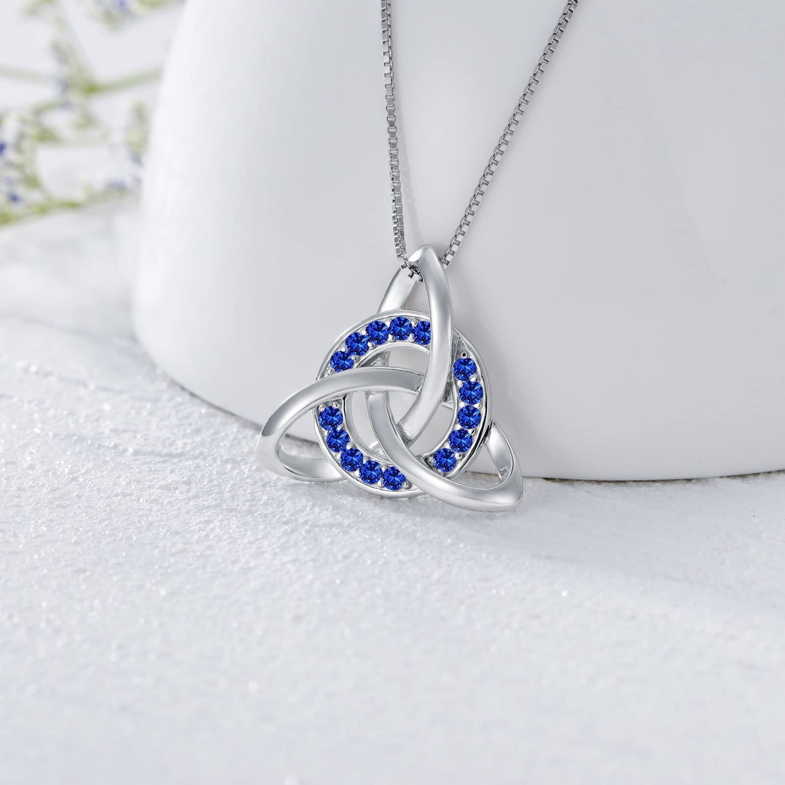 Sterling Silver Circular Shaped Celtic Knot Crystal Pendant Necklace