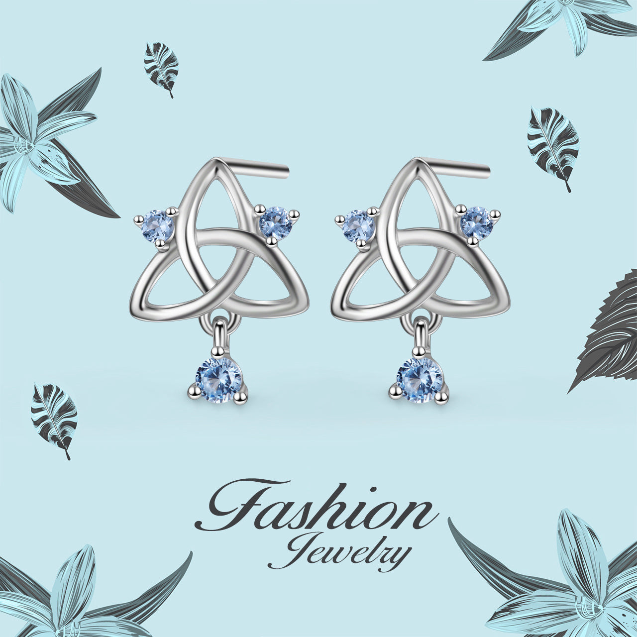 Sterling Silver Cubic Zirconia Celtic Knot Drop Earrings