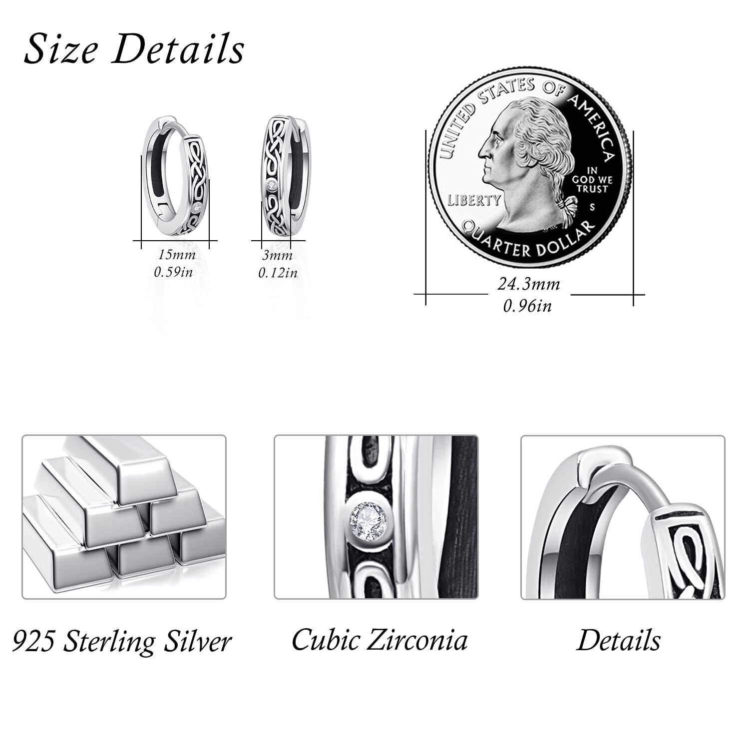 Sterling Silver Circular Shaped Cubic Zirconia Celtic Knot Hoop Earrings