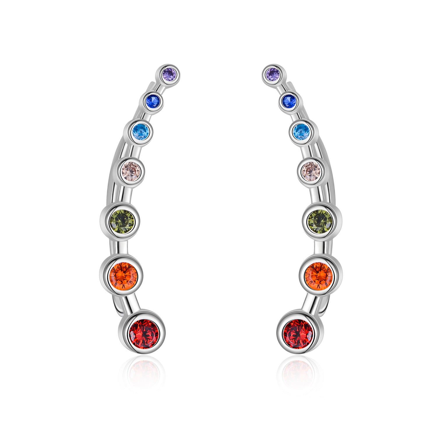 Sterling Silver Circular Shaped Cubic Zirconia Chakras Climber Earrings