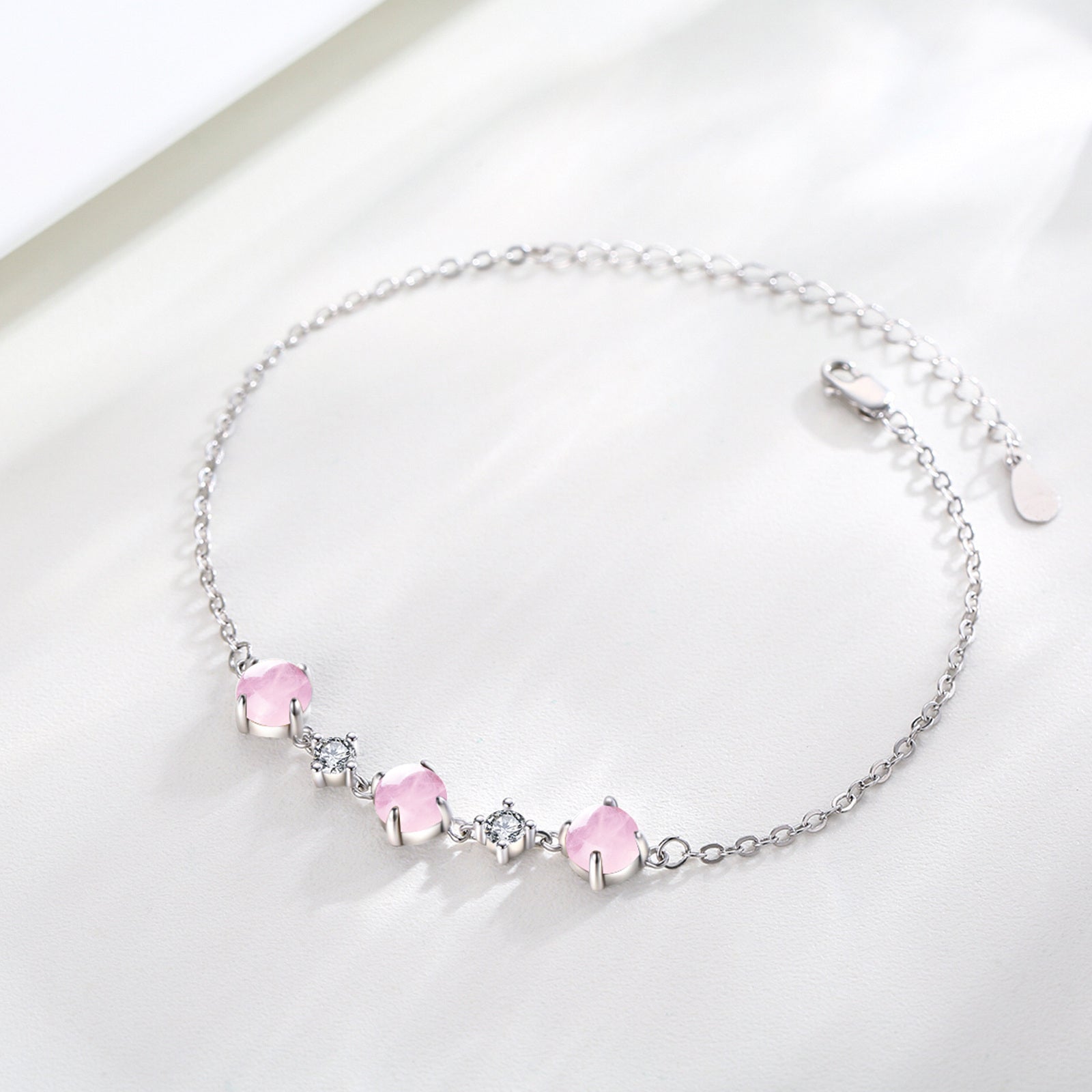 Sterling Silver Circular Shaped Crystal Bead Charm Bracelet