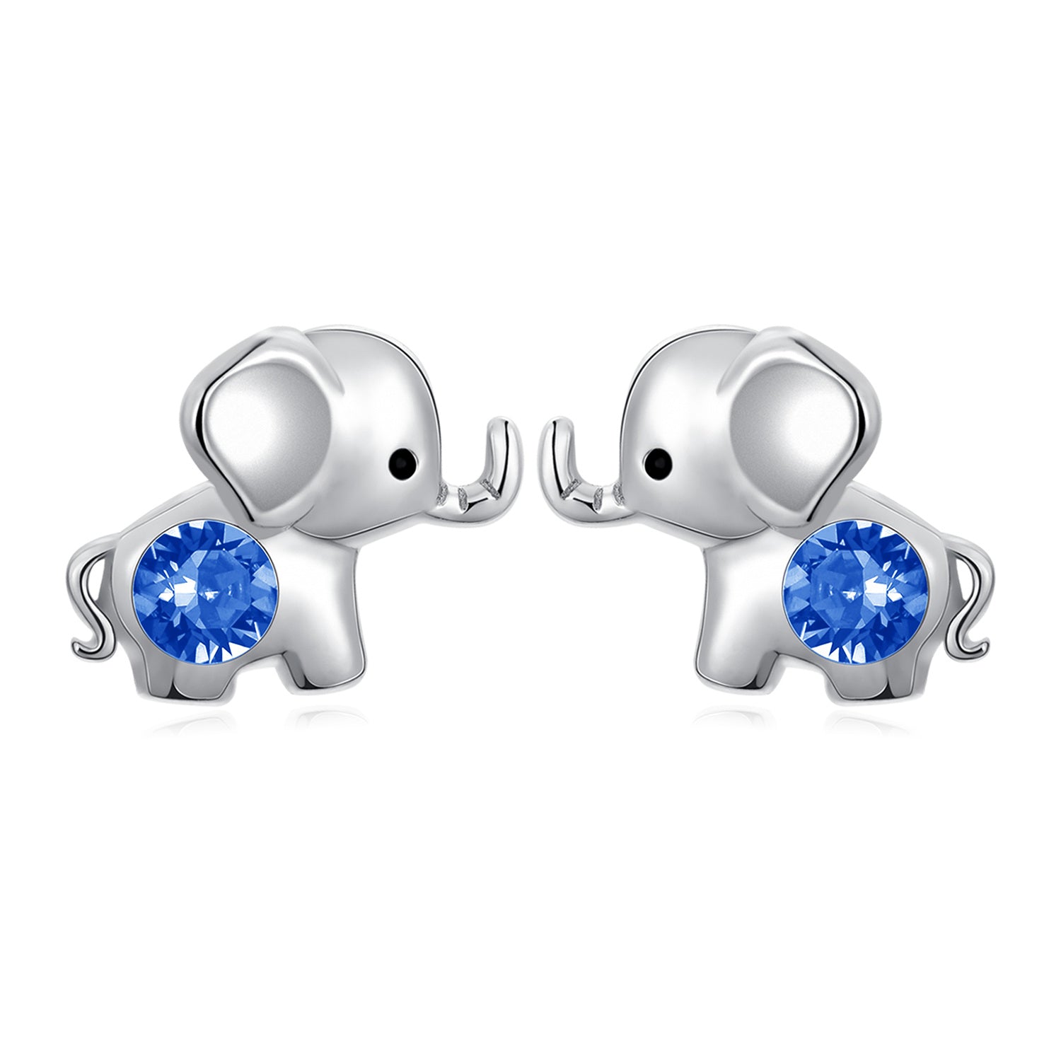 Sterling Silver Blue Circular Shaped Crystal Elephant Stud Earrings