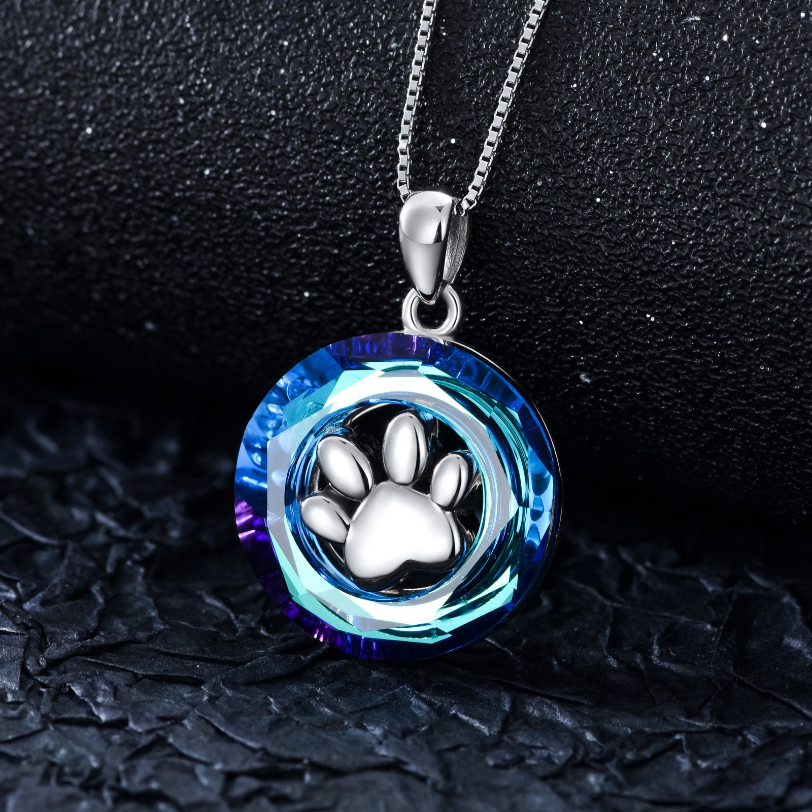Sterling Silver Circular Shaped Crystal Paw Urn Necklace for Ashes