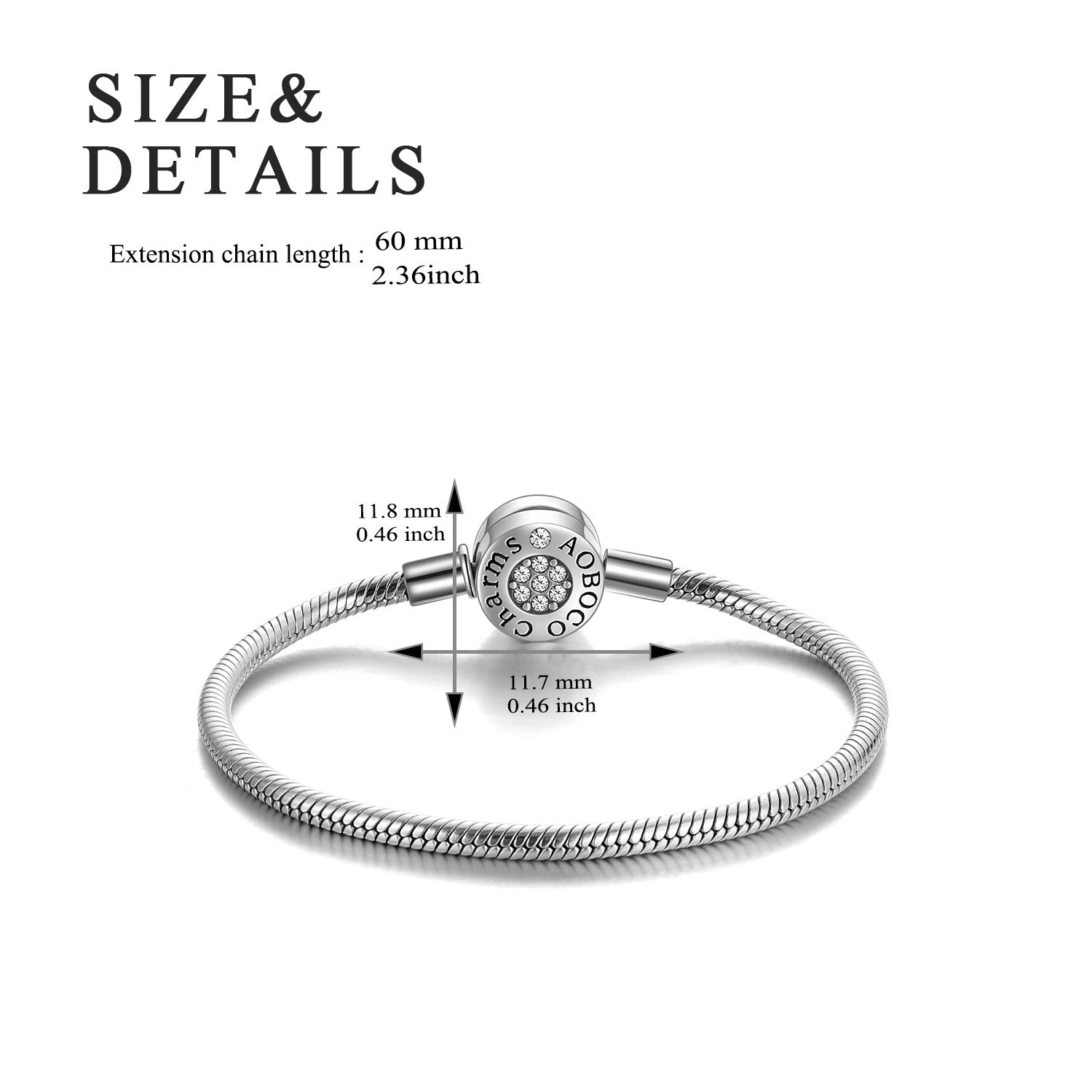 Sterling Silver Circular Shaped Crystal Round Charm Bracelet
