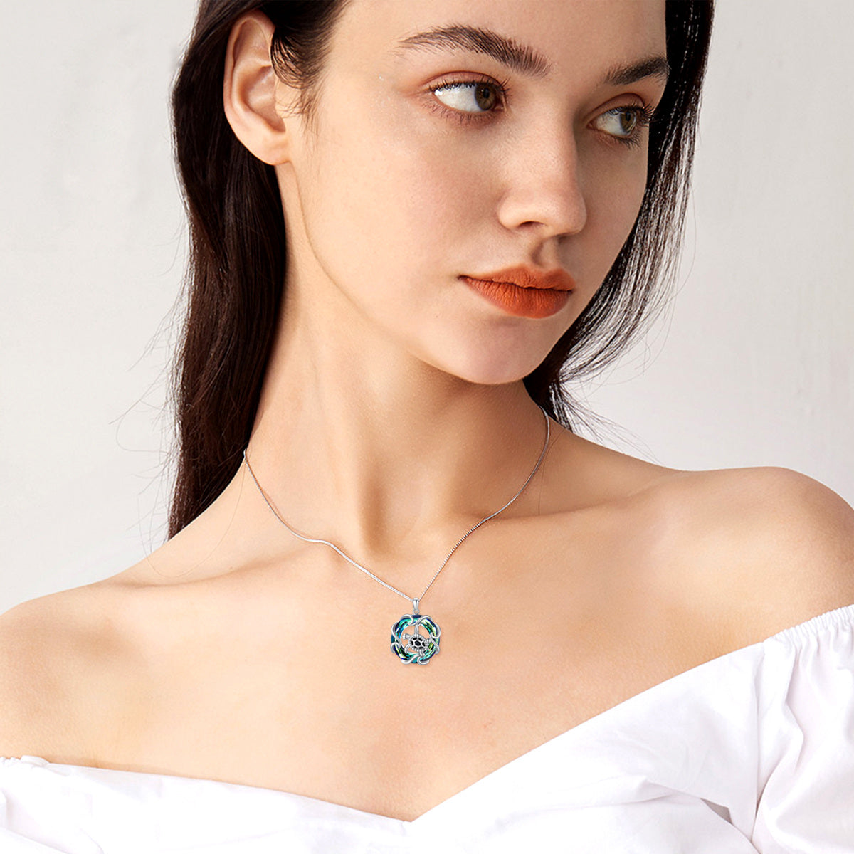 Sterling Silver Circular Shaped Crystal Sea Turtle Urn Necklace for Ashes