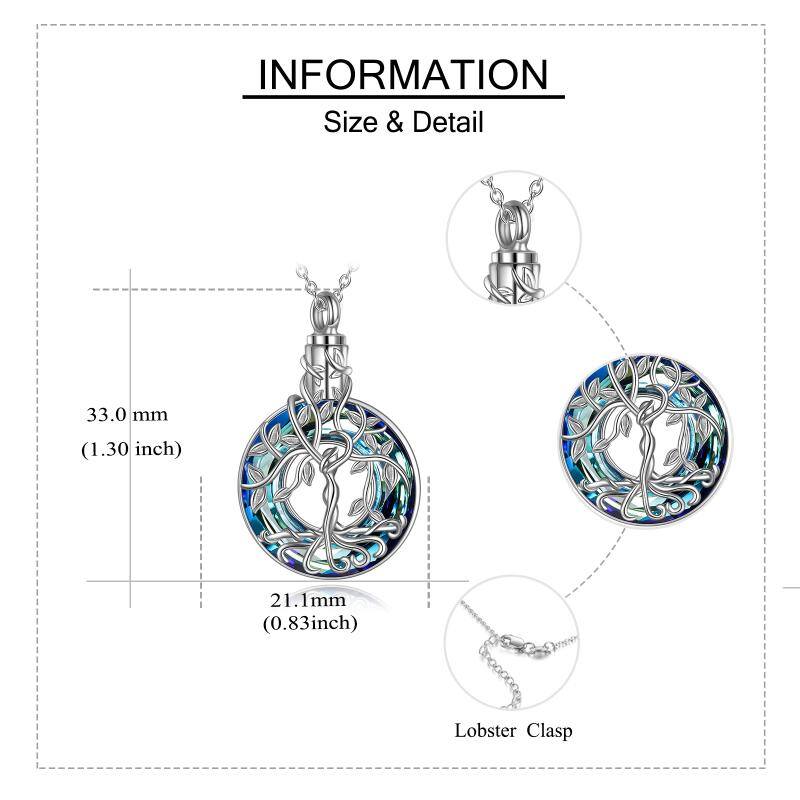 Sterling Silver Circular Shaped Crystal Tree Of Life Urn Necklace for Ashes